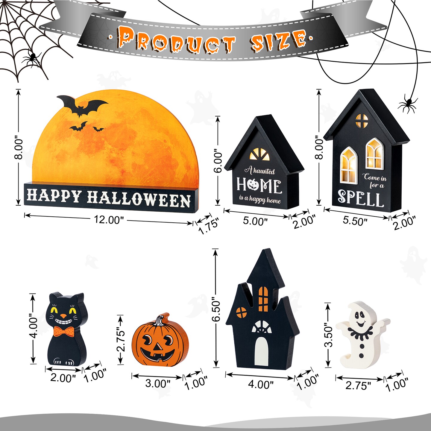 Set of 12 Halloween Wooden Haunted Table Block Set