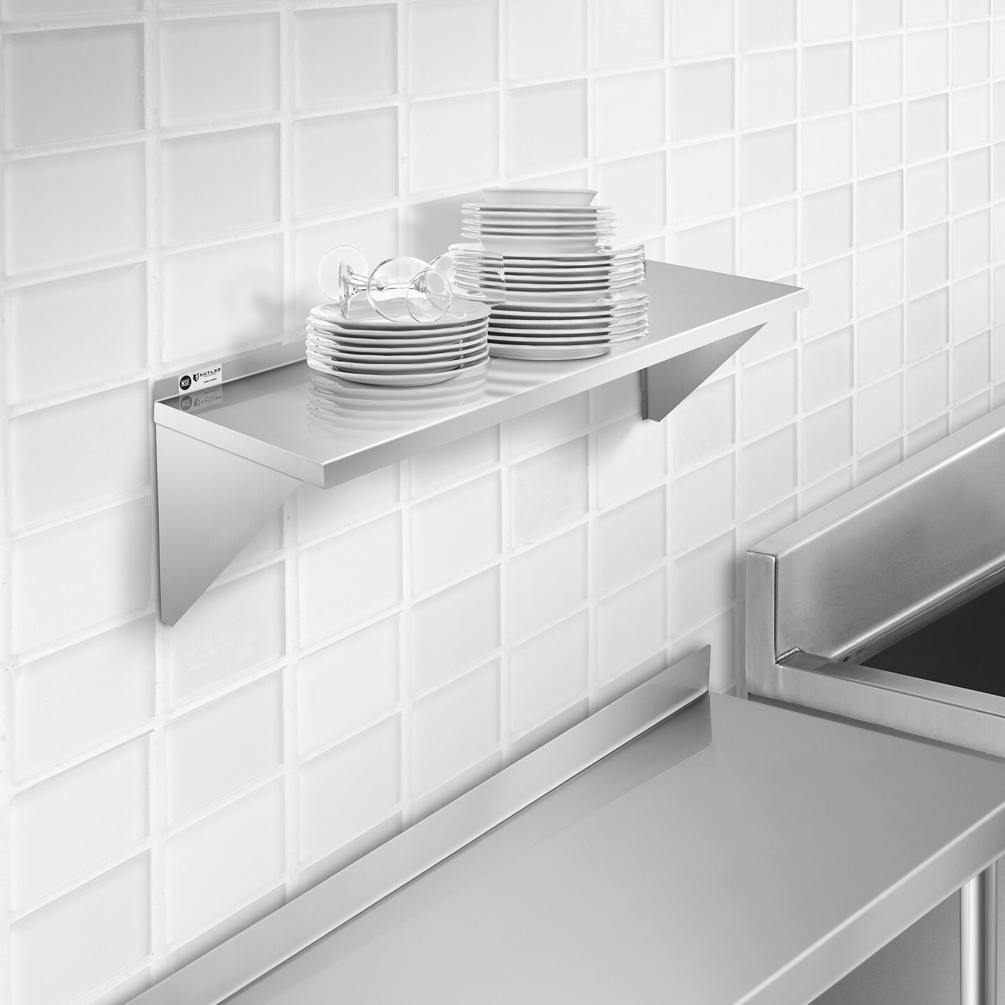 KUTLER Stainless Steel Shelf, NSF Commercial Wall Mount Shelves with Backsplash, Floating Metal Shelving for Restaurant, Kitchen, Home, Garage