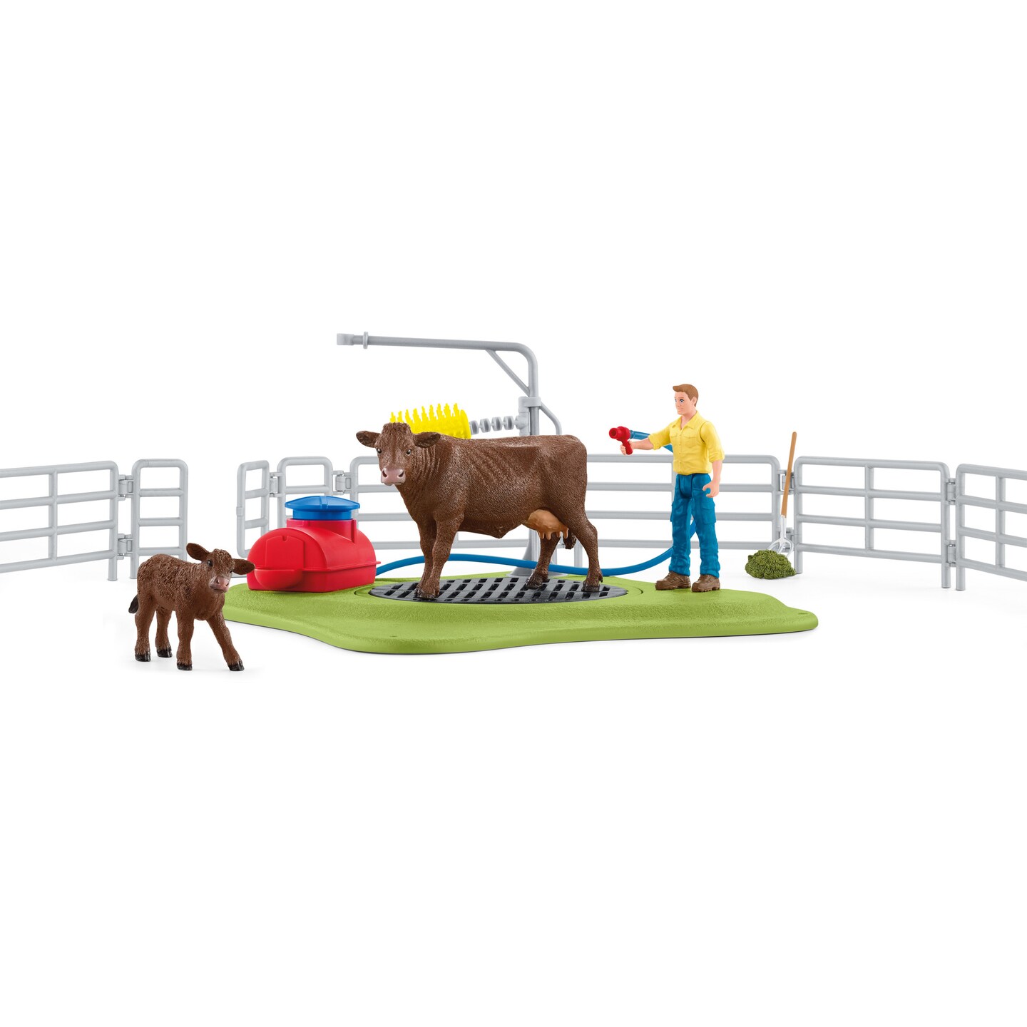 Schleich Farm World: Happy Cow Wash - Animal Playset, Working Wash Area Toy, Animal &#x26; Farmer Figurines &#x26; Accessories, Pretend Play, Kids Ages 3+
