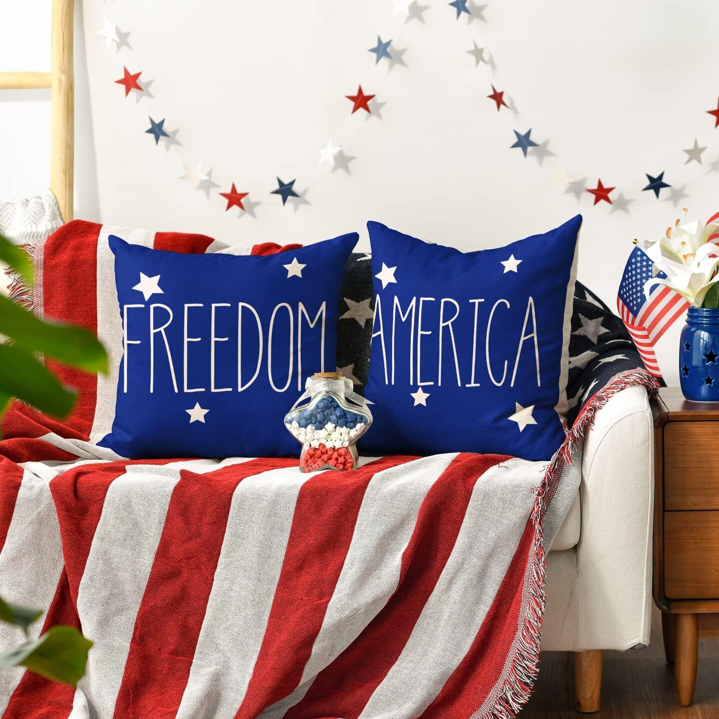 Freedom America Liberty USA Flag Independence Memorial Day Decorations for Home Red