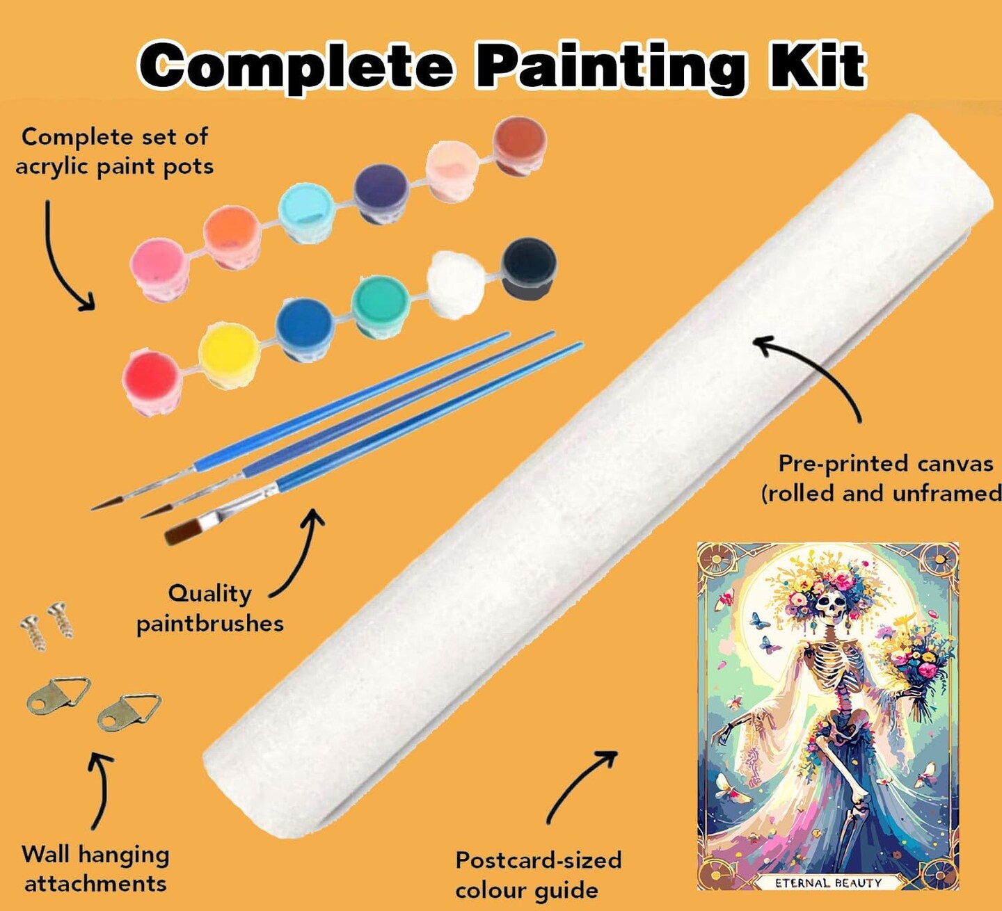 Skull Paint by Numbers Kit - Skeleton Theme, Easy for Adults &#x26; Beginners - 16x12 inch (Eternal Beauty)