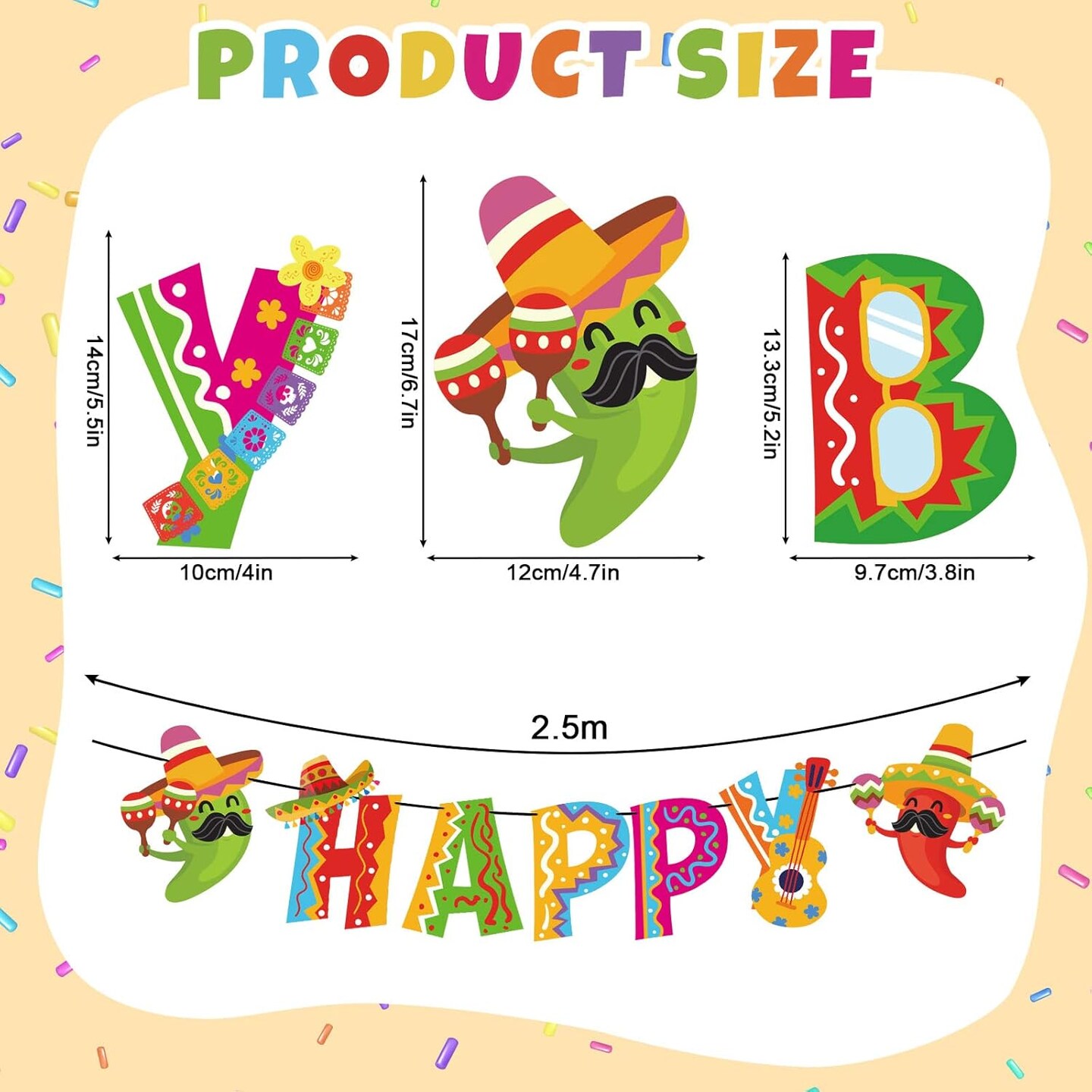 2Pcs Mexican Happy Birthday Banner Colorful Mexican Fiesta Birthday Bunting Garland Cinco De Mayo Taco Paper Banner Pre-Assembled for Mexican Carnival Birthday Hanging Decor Party Supplies