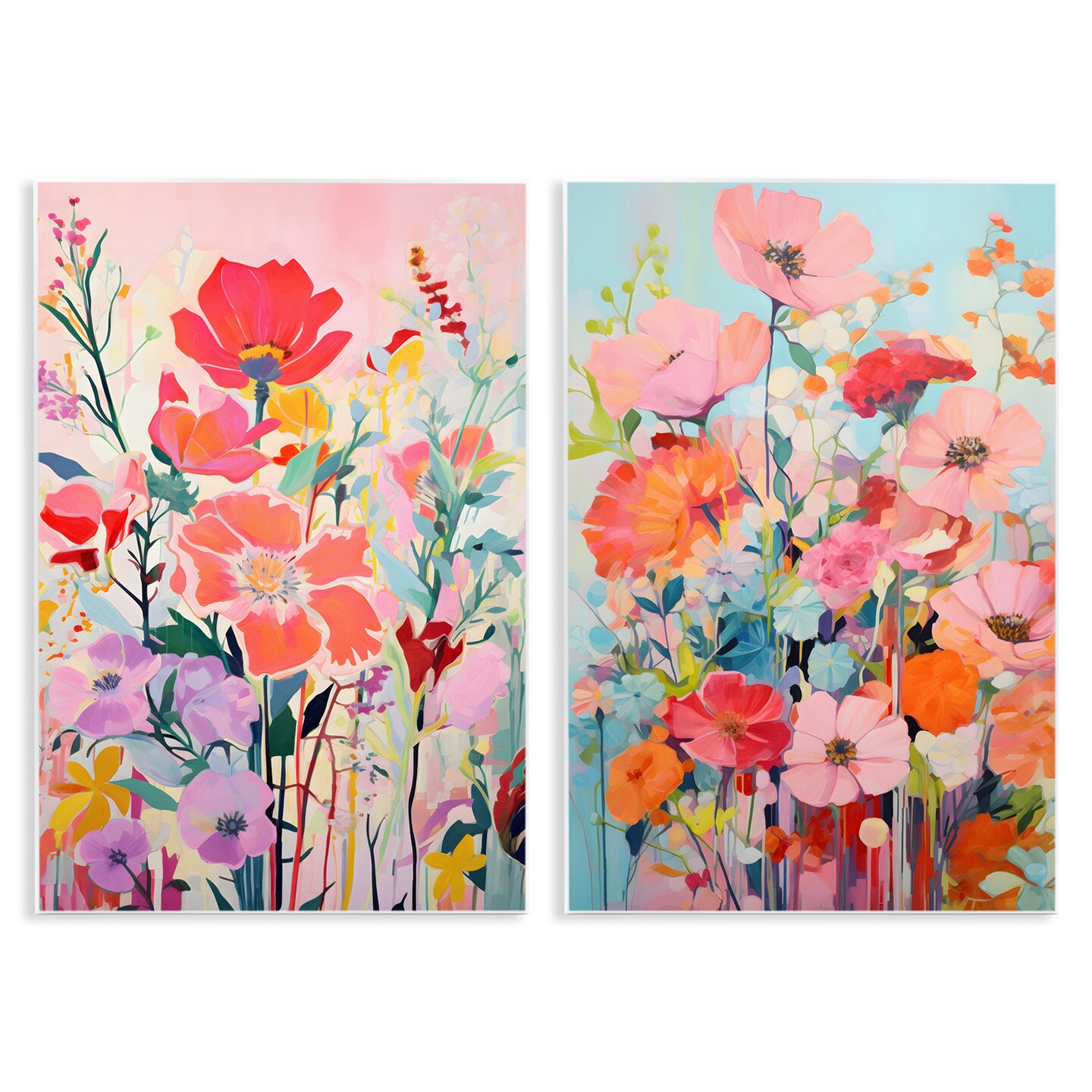 Stupell Industries Bright Contemporary Flowers 2pc Wall Plaque Art Set Design by LSR Design Studio