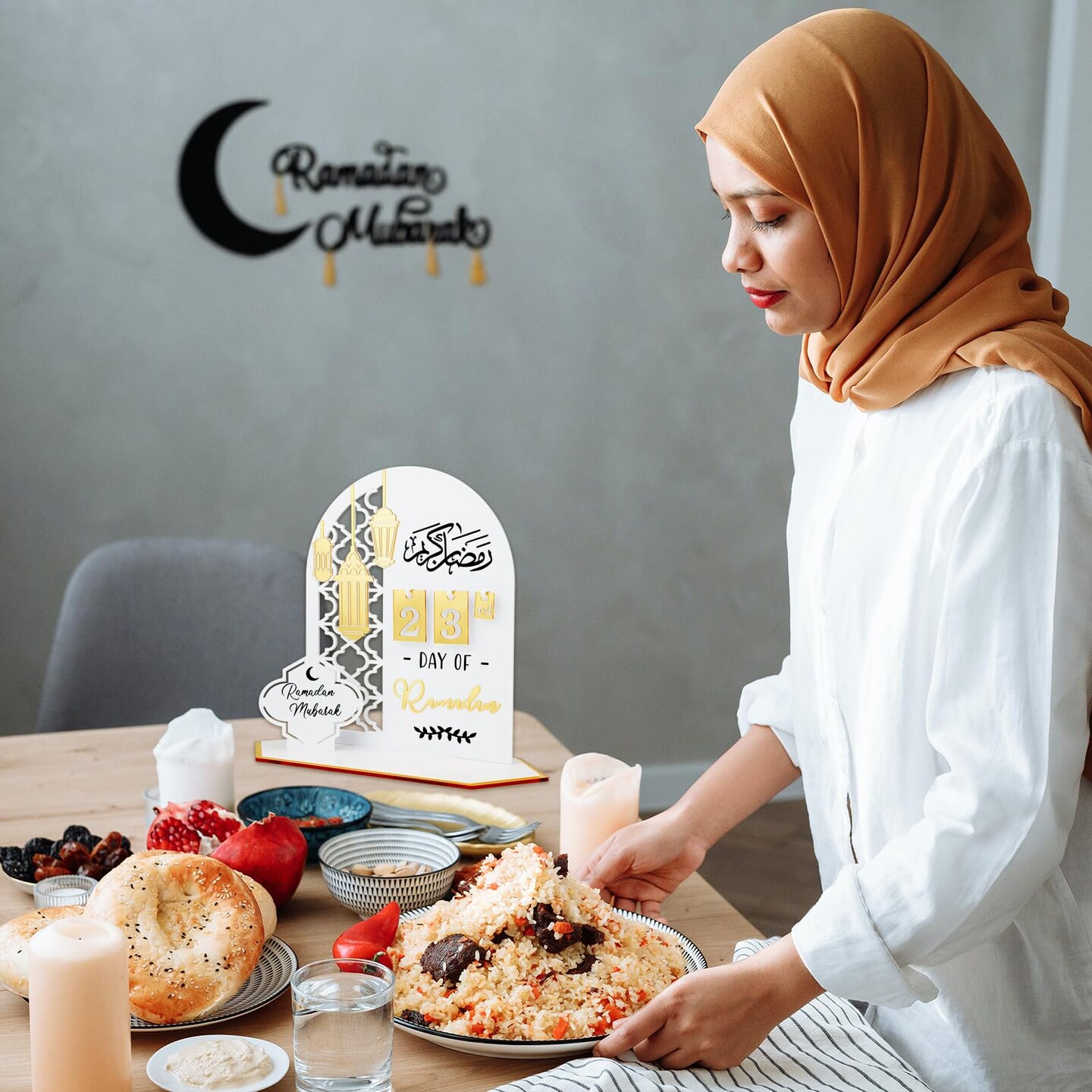 Ramadan Advent Countdown Calendar Acrylic: Ramadan Decorations for Home Eid Mubarak Table Decor, 30 Days Countdown Calendar 2025 Ramadan Gifts for Family (White &#xFF06;Gold)