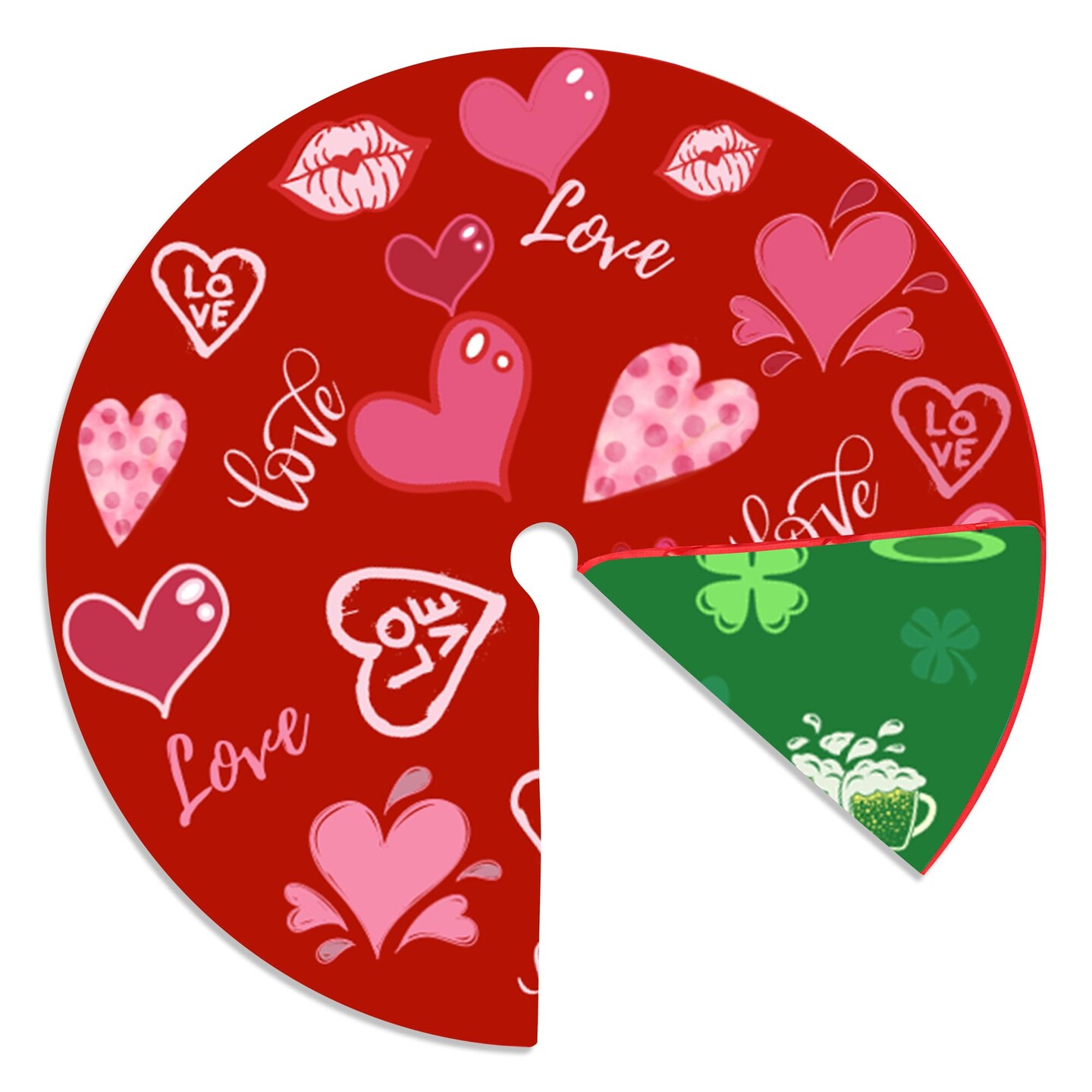 Sozize 36 Inch Valentine's Day Tree Skirt Love Heart Clover Double Sided Print Mat St. Patrick's Day Tree Skirt Christmas Tree Skirt for Holiday Party Decoration