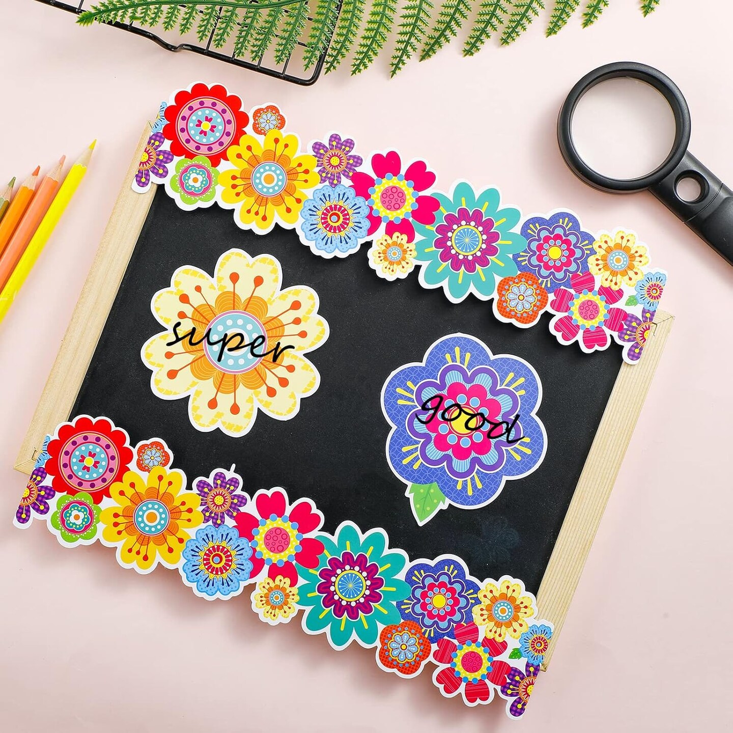 67 Pieces Spring Flower Bulletin Boards Decoration Set Included 37ft Bulletin Board Borders and 27 Pieces Flower Cutouts Offices Wall Decoration(Mixed Flowers)