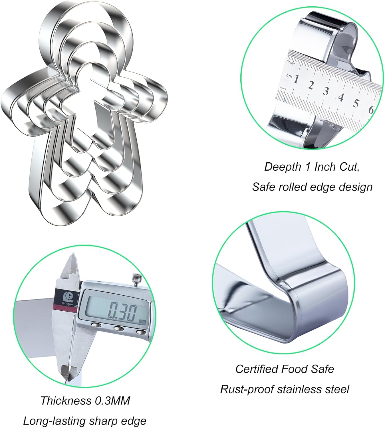 4 Piece Christmas Gingerbread Boy Cookie Cutters Shapes Molds - Stainless Steel