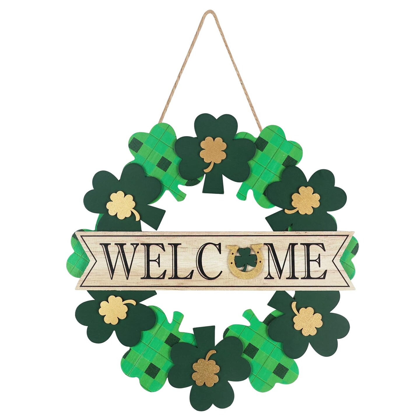 St Patricks Day Decorations, DEWBIN Shamrock Wood Welcome Sign St Patricks Day Door Decor for The Home, Happy St.Patrick's Day Sign Saint Patricks Day Decorations for Front, Porch, Door, Wall