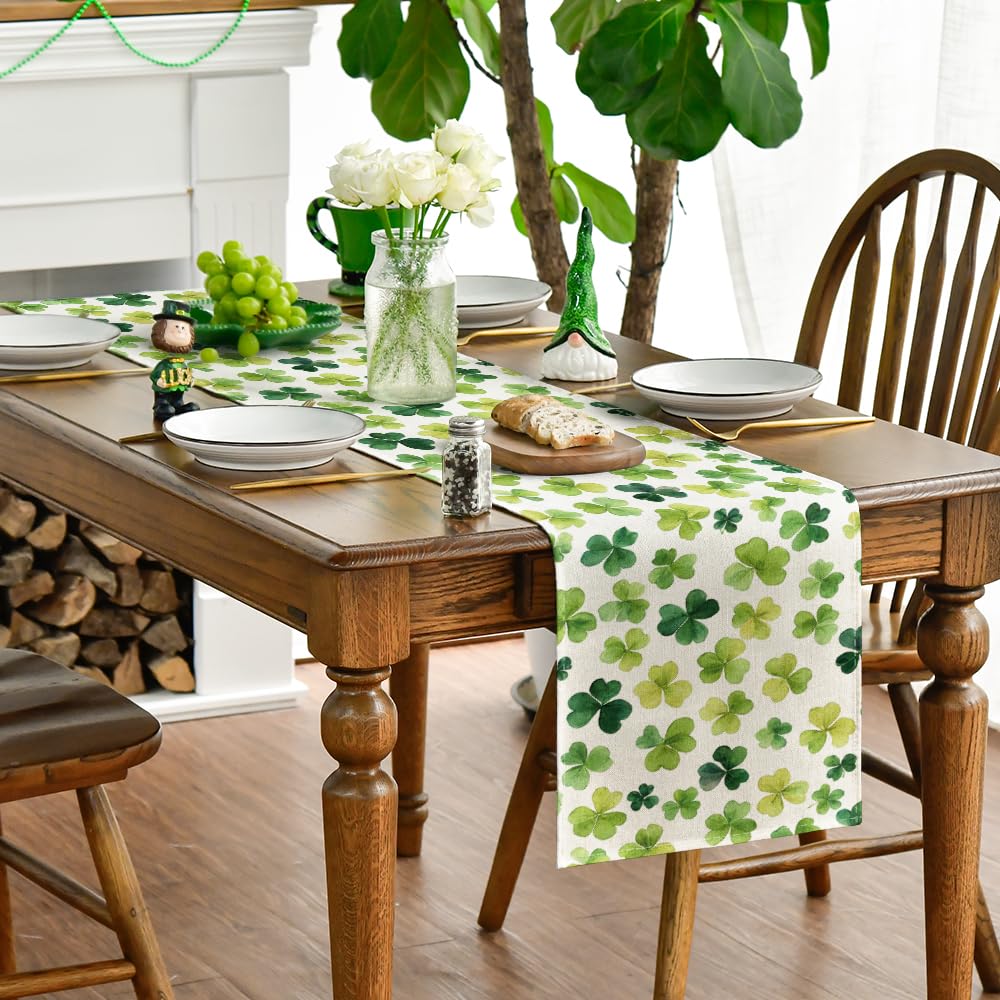 Artoid Mode Shamrock St. Patrick&#x27;s Day Table Runner, Seasonal Spring Lucky Kitchen Dining Table Decoration for Home Party Decor 13 x 72 Inch