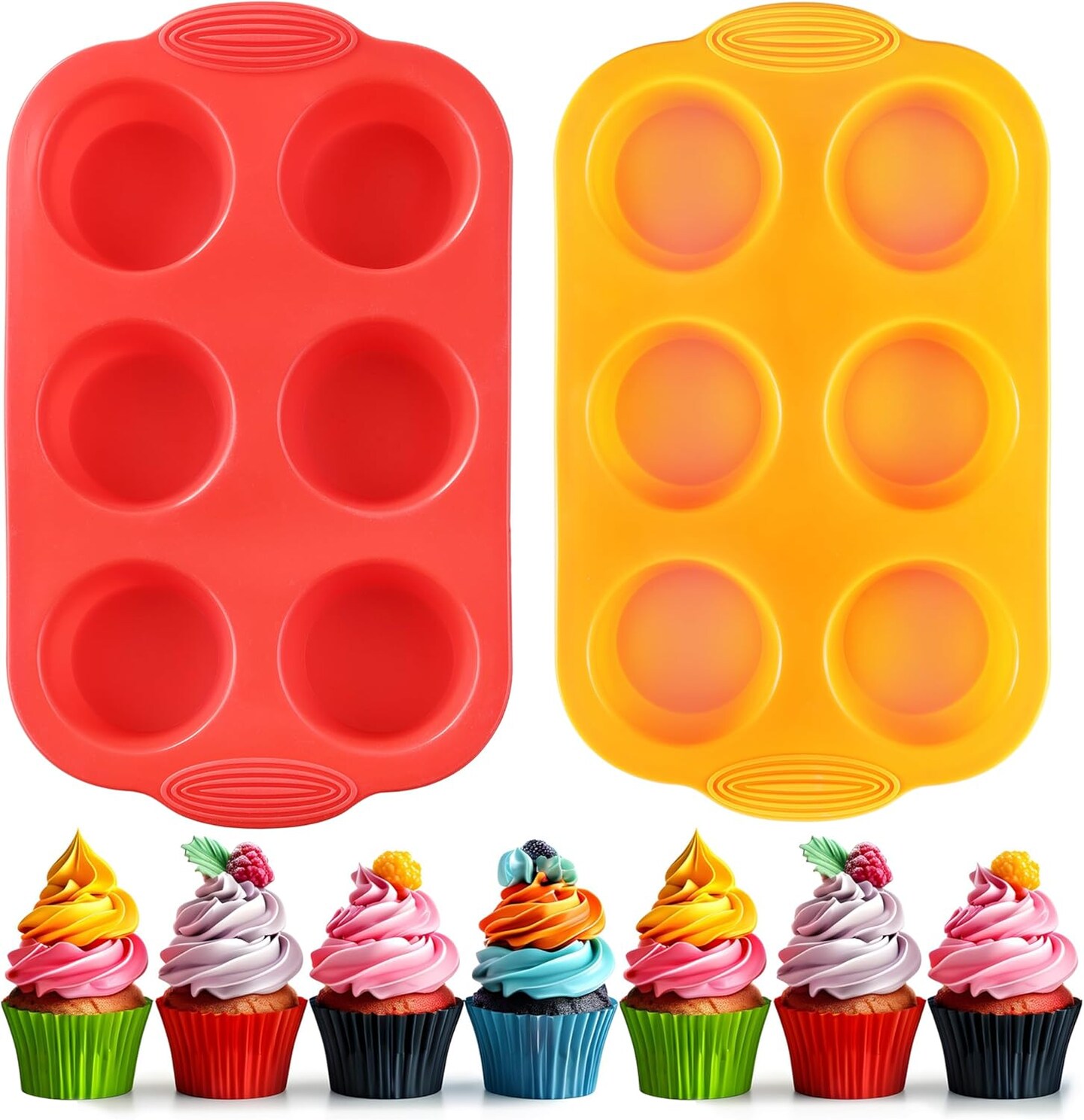 2PCS Silicone Muffin Cupcake Pan Molds, 6-Cavity Non Stick Silicone Muffin Pans for Baking Muffin