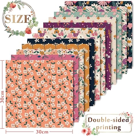 12 Designs Spring Pattern Paper Pack 24 Sheet Vintage Floral Scrapbook Paper Double-Sided Collection Decorative Craft Paper Folded Flat for Card Making Scrapbook Photo Album Decor, 30 x 30cm