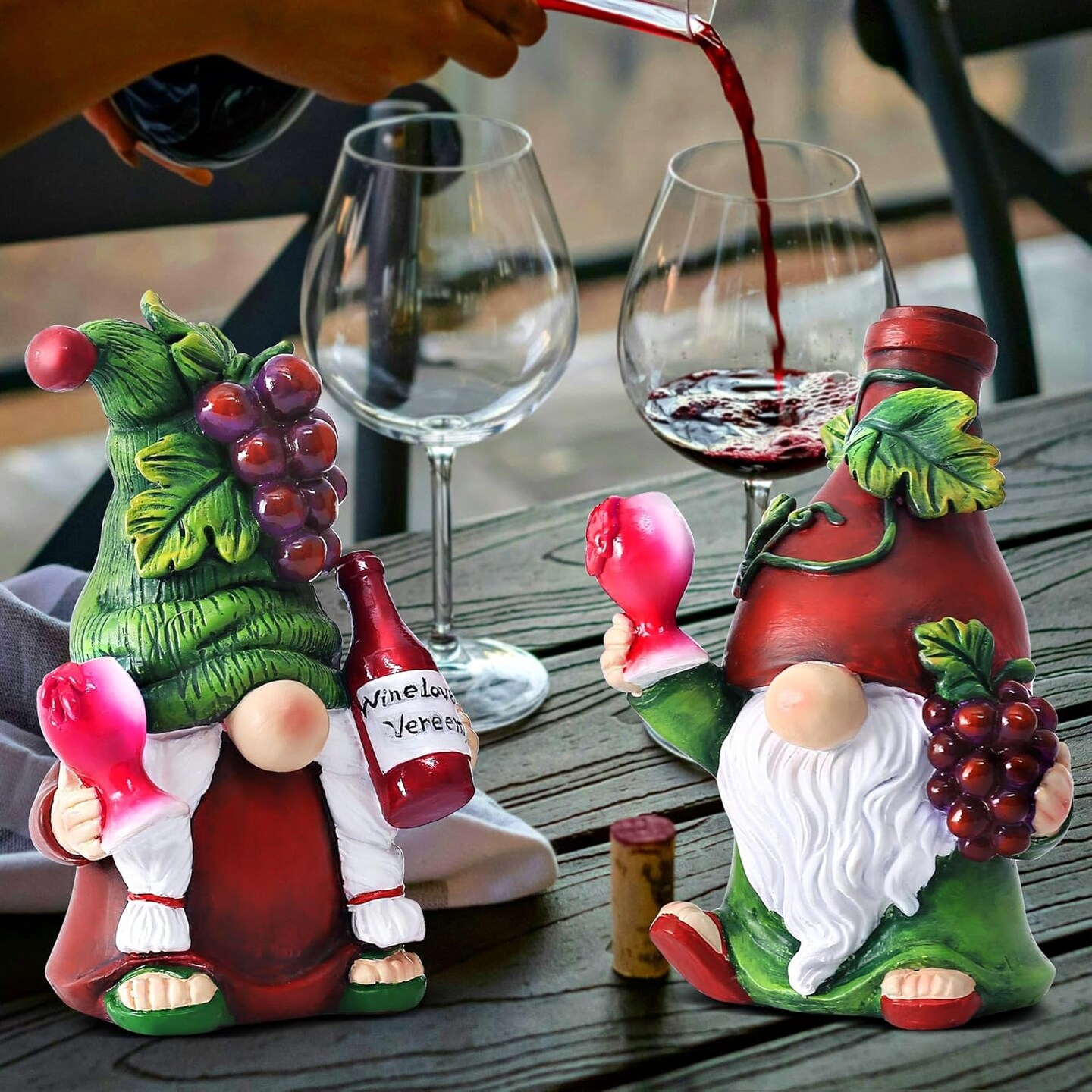 2PCS Wine Gnomes Figurines Home Party Wine Bar Decor Gnome Gifts for Women Collectible Statue for Dining Tables Tiered Pallets Wine Cabinet Living Room
