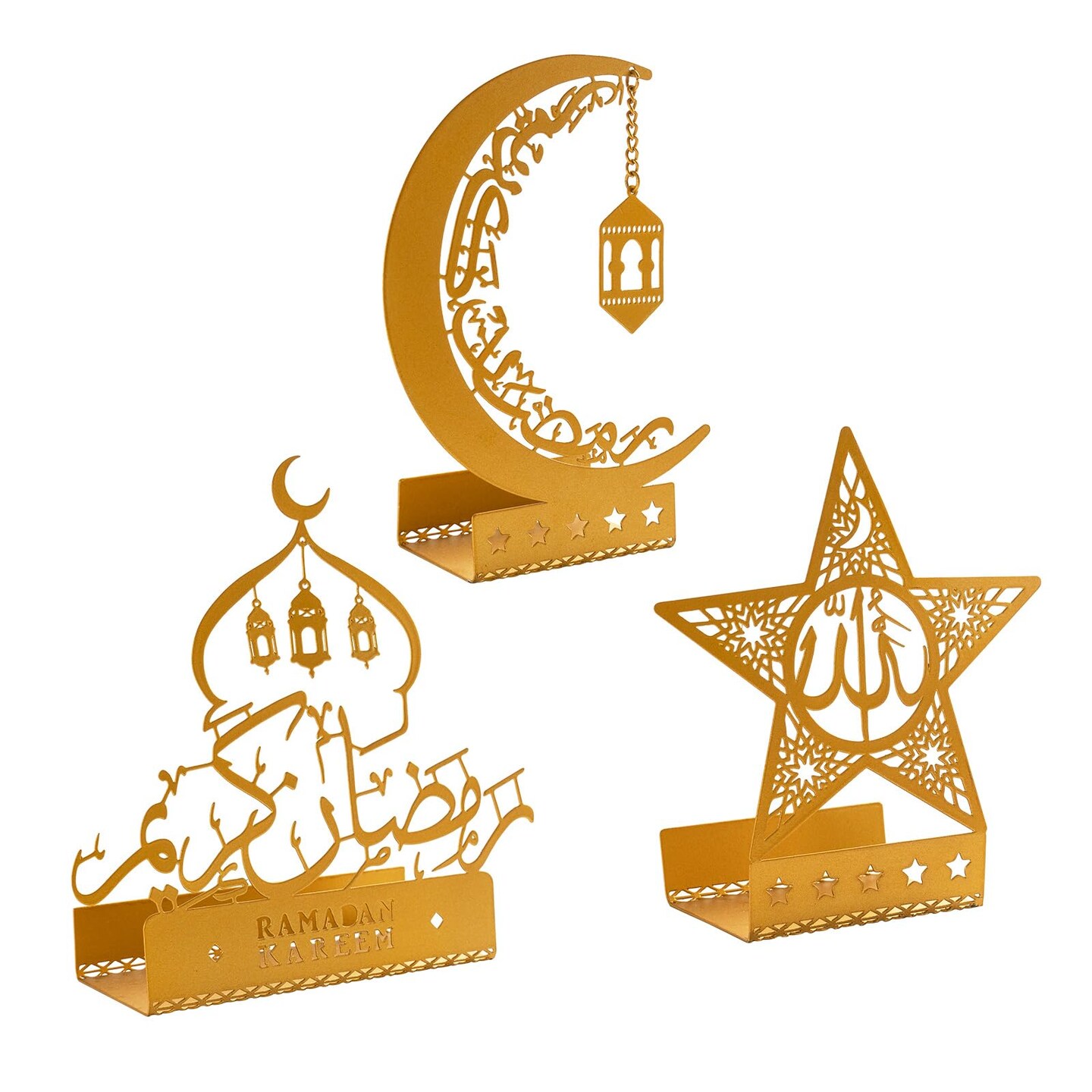 Ramadan Decorations for Home 2026 Eid Mubarak Metal Kareem Signs Islamic Muslim Mosque Arabic Stand Gold Allah Indoor Table Top Centerpiece Decor Gifts