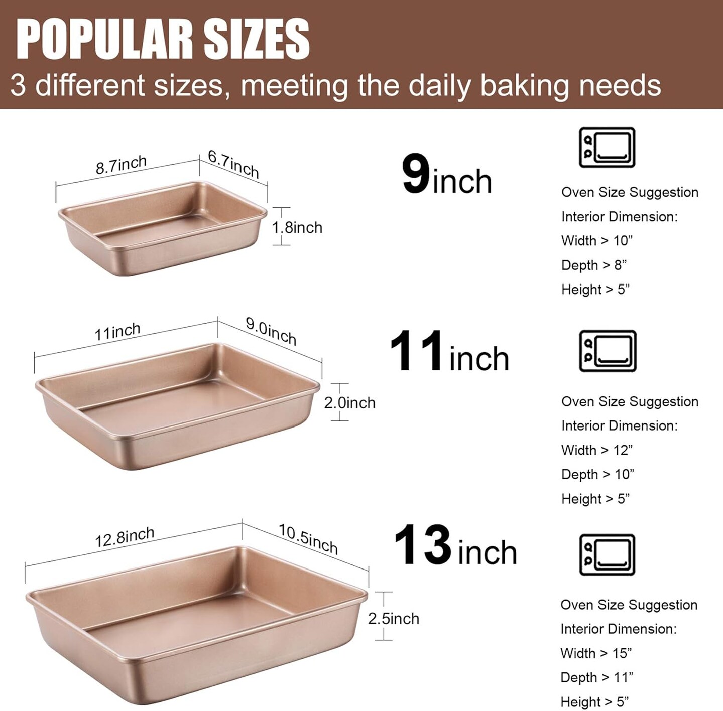 Deep Baking Pans Sets Nonstick,Baking Sheets for Oven,Bakeware Rectangular Cake Pan Set