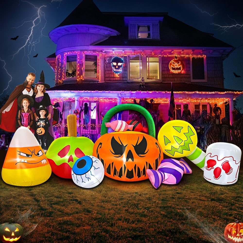 10 ft Halloween Inflatable Pumpkin & Ghost Combo – Outdoor Yard & Garden Decoration with Built-In LED Lights, Blow-Up Halloween Decor for Parties & Lawn (10FT Pumpkin)