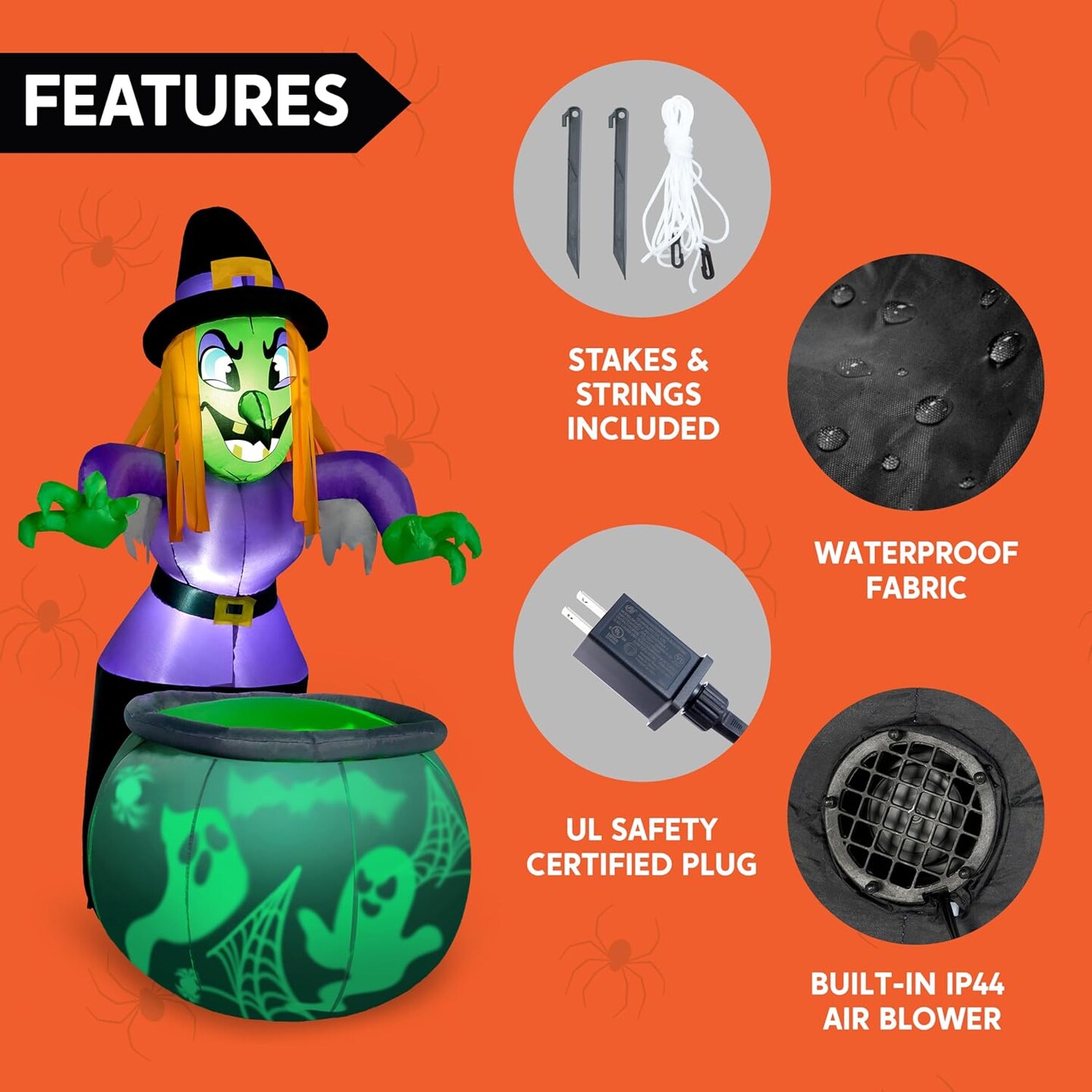 Halloween Inflatable Witch and Cauldron Decoration with Projecting Rotating Green Ghost Light,