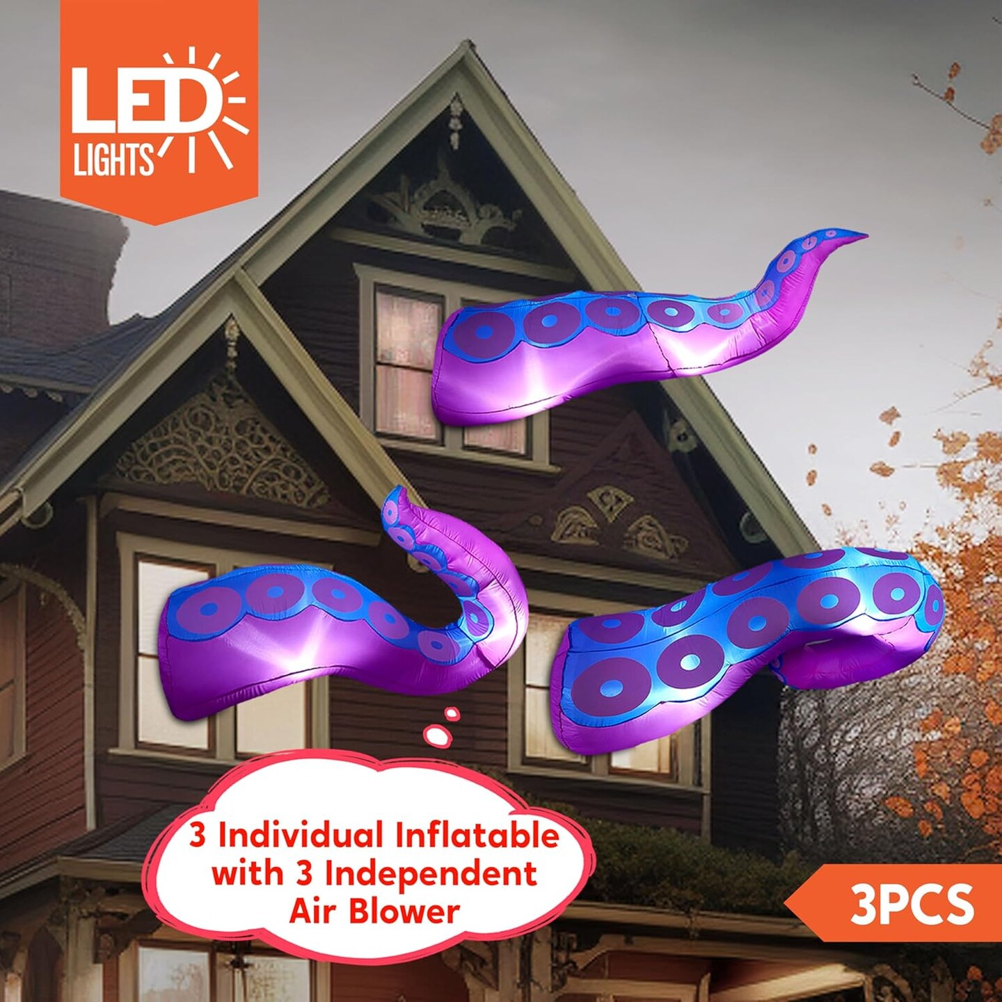 3 Pcs Halloween Inflatables Octopus Tentacle Outdoor Window Decorations