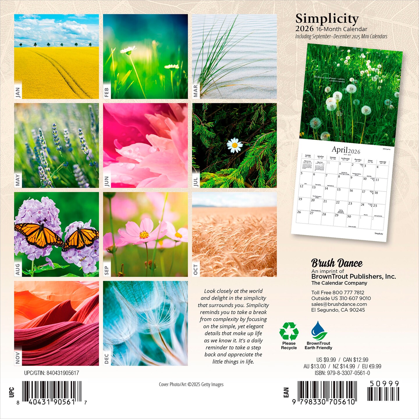 Simplicity | 2026 7 x 14 Inch (Hanging) Monthly Mini Wall Calendar