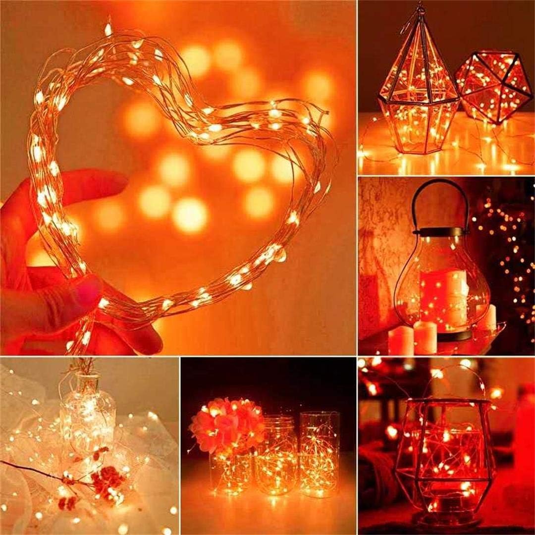 2-Pack Battery-Operated Dewdrop Mini Fairy Lights with Timer – 10 ft Silver Wire String Lights, 30 Orange LEDs, 6H On/18H Off Timer for Christmas, Halloween & Indoor Holiday Décor (Orange)