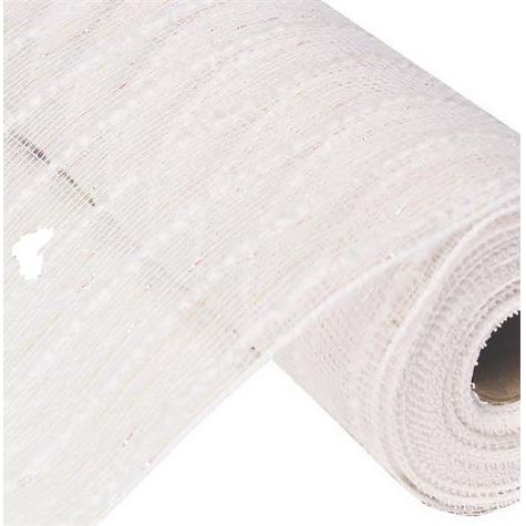 10&#x22; White Snowdrift Cotton Ball Mesh Ribbon