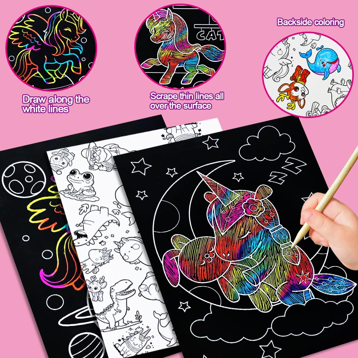 Unicorn Scratch Art for Kids – Rainbow Scratch Paper Craft Set with Styluses, Fun Arts & Crafts for Girls & Boys Ages 4–8, Great for Christmas, Parties & Stocking Stuffers (Unicorn)