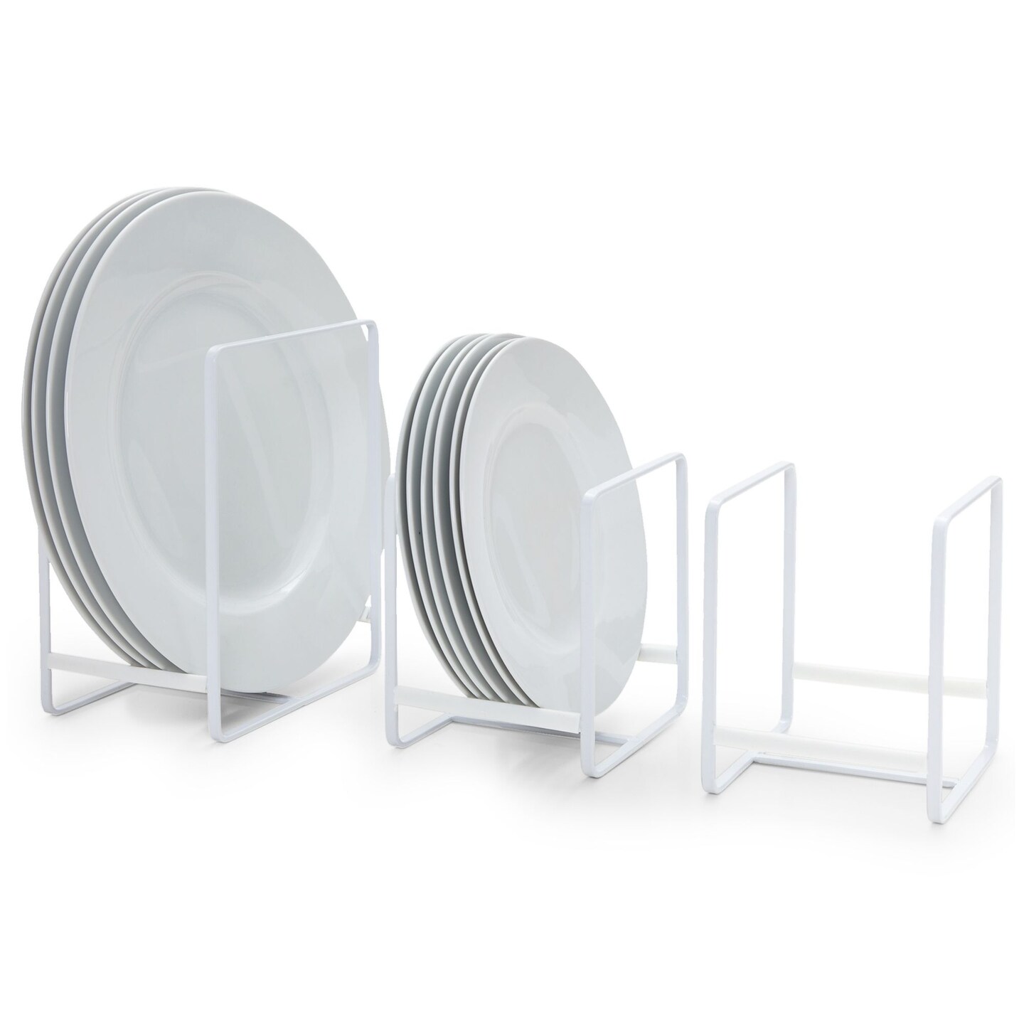 3 Piece Plate Organizer for Kitchen Cabinet, Shelf, 2 Sizes for Pots, Pans, Cutting Boards (White)
