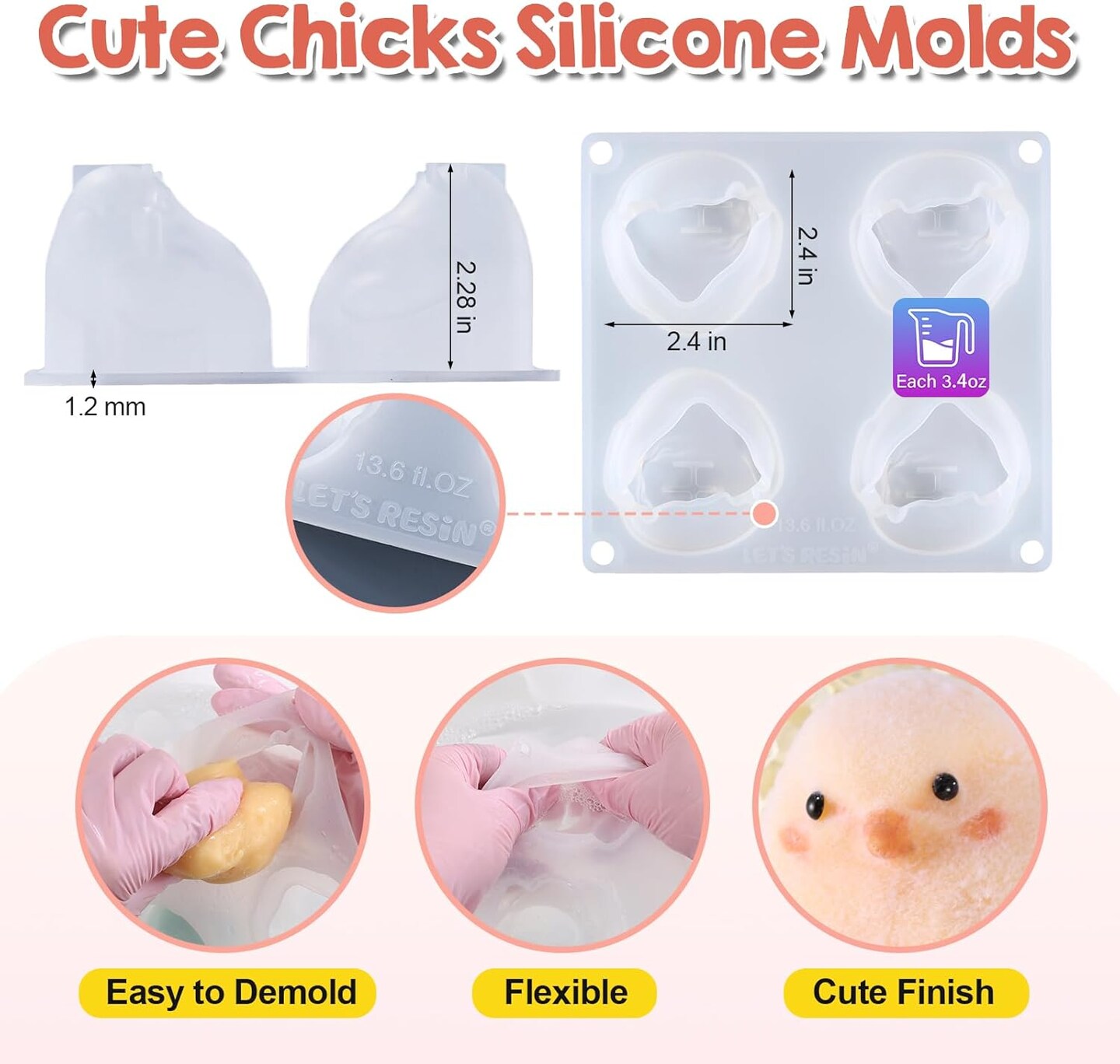 LET&#x27;S RESIN 4 Pcs Chicks Silicone Molds for Taba Squishy, Cute Animal Molds for Squishy Maker, Resin Casting, Effortless Demolding for Stress Relief DIY Decompression Gift Home Decor