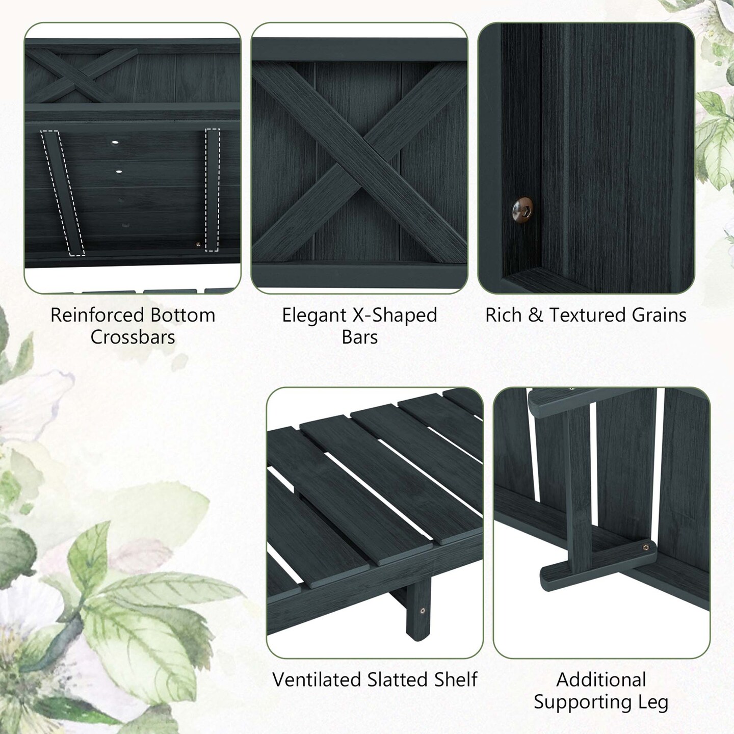 Costway HIPS Raised Garden Bed Poly Wood Elevated Planter Box with Legs, Storage Shelf Blue/Coffee/Black