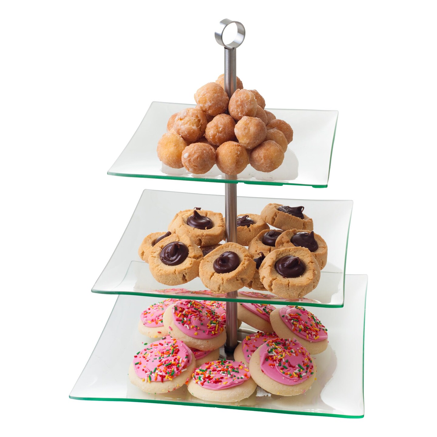 Three Tier Square Glass Buffet and Dessert Stand, 1 Pack, Clear