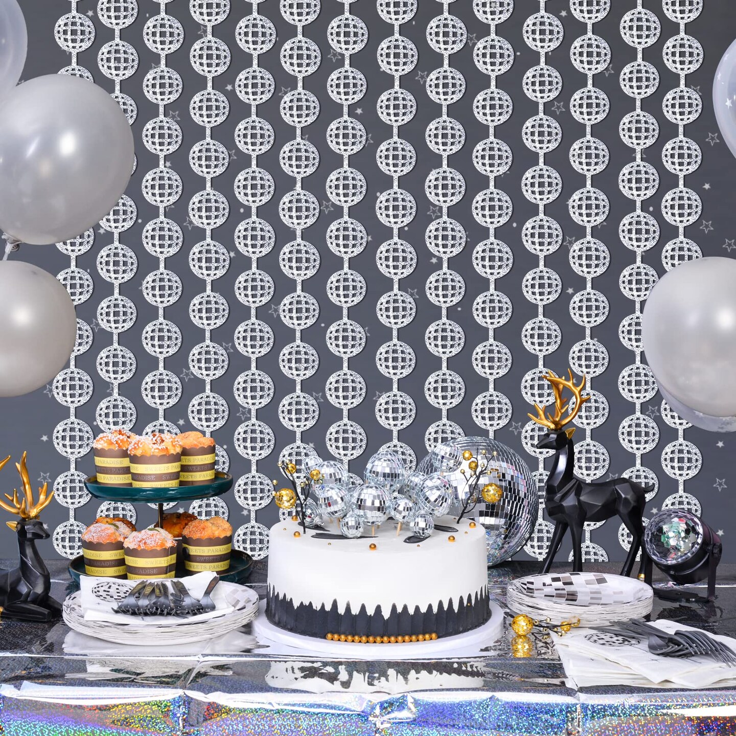 MENSTARSI Disco Party Decorations, 2 Pack Disco Ball Photo Booth Props,3.3x6.6 ft Silver Foil Fringe Curtains Photo Backdrop for The 70s &#x26; 80s Last Disco Bachelorette, Decades, Taylor Party Decor