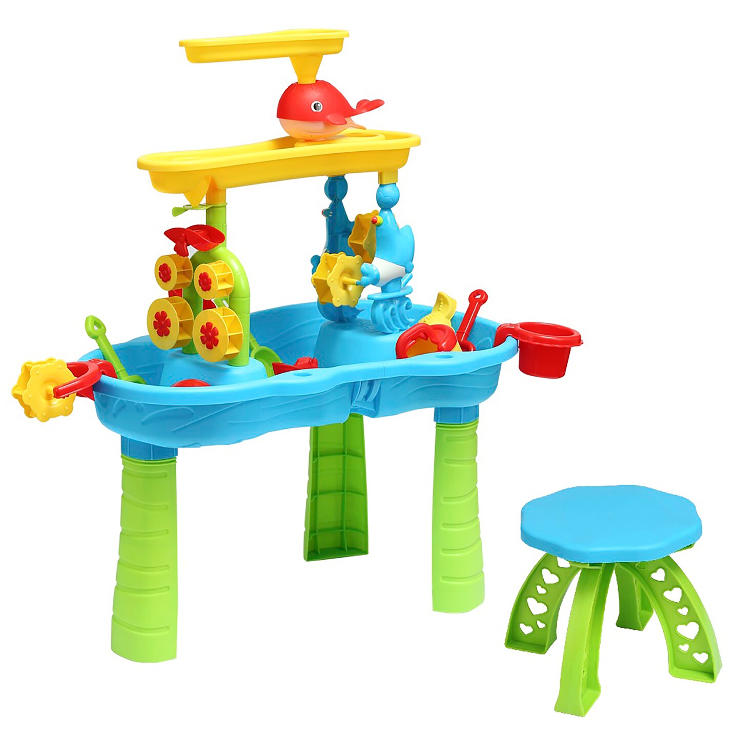 Trimate Toddler Sensory Sand and Water 3 Tier Table with chair | Indoor &#x26; Outdoor Water and Sand Summer Beach Toys and Play Table for Kids | Backyard Sand and Water Table for 3-5 Year Old Boys and Girls