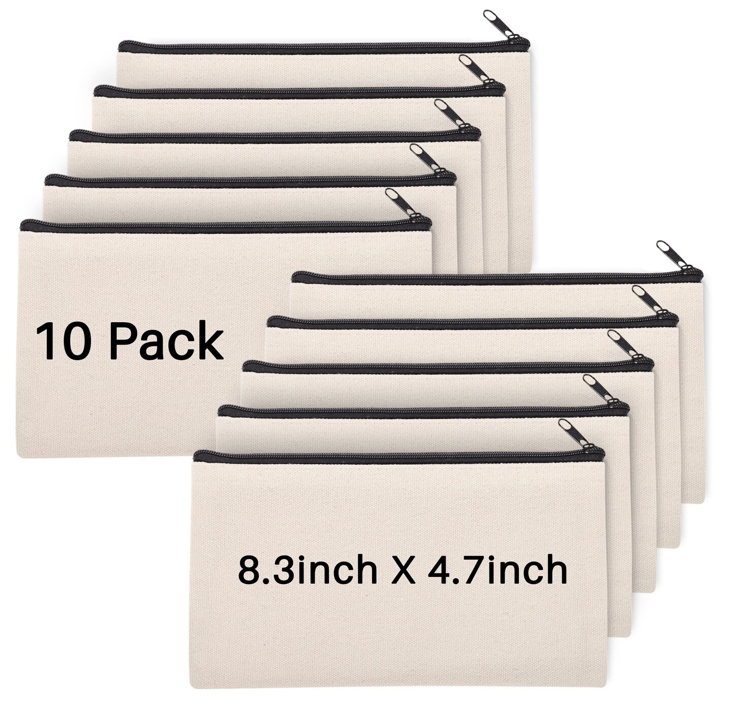 10 pcs 8.3 x 4.7 Blank DIY Craft Bag Canvas Pencil Case Blank Makeup Bags- Canvas Pencil Pouch Bulk Canvas Cosmetic Bag Multi-Purpose Travel Toiletry Bag Canvas Zipper Pouch