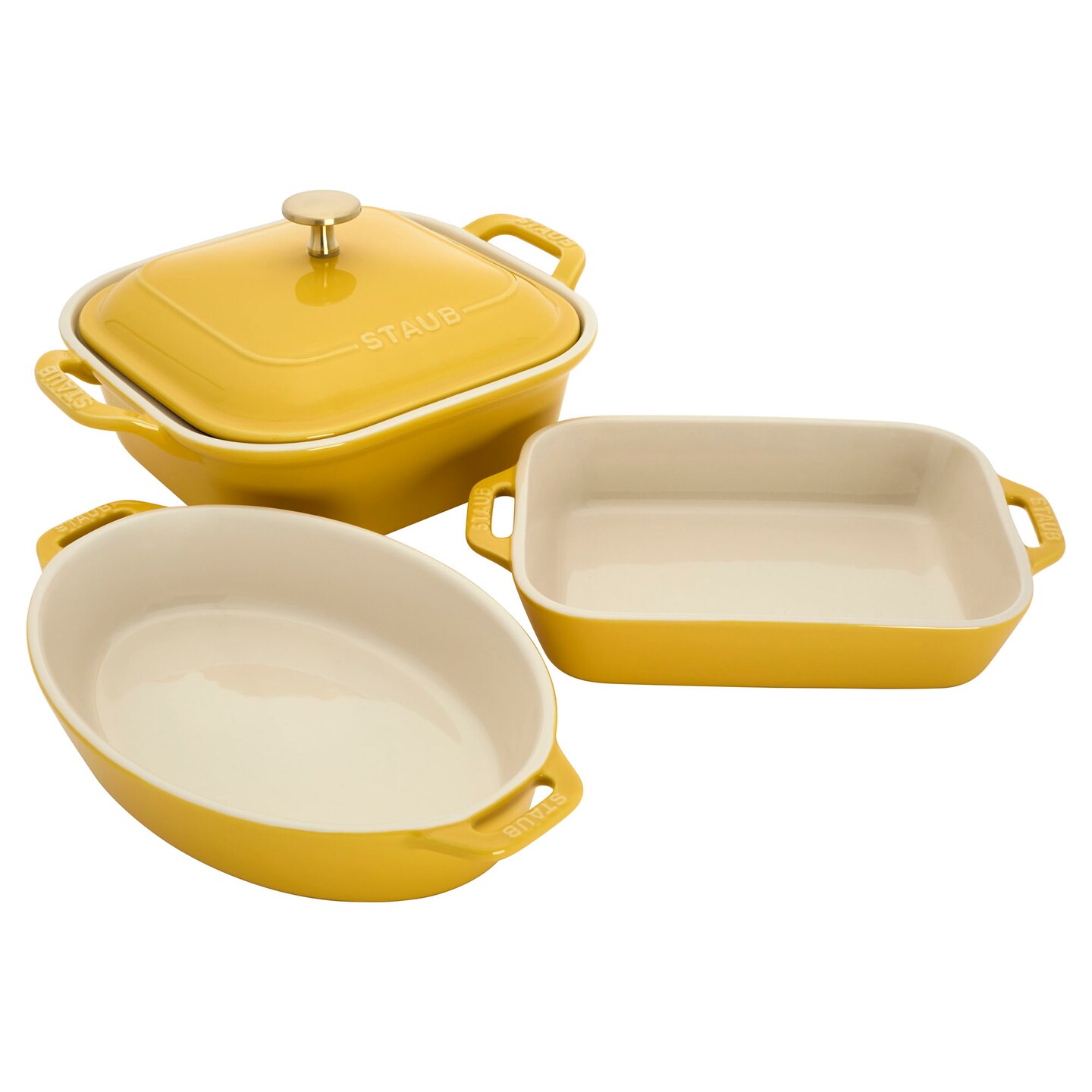 Staub Ceramic 4-pc Baking Pans Set, Casserole Dish with Lid, Brownie Pan