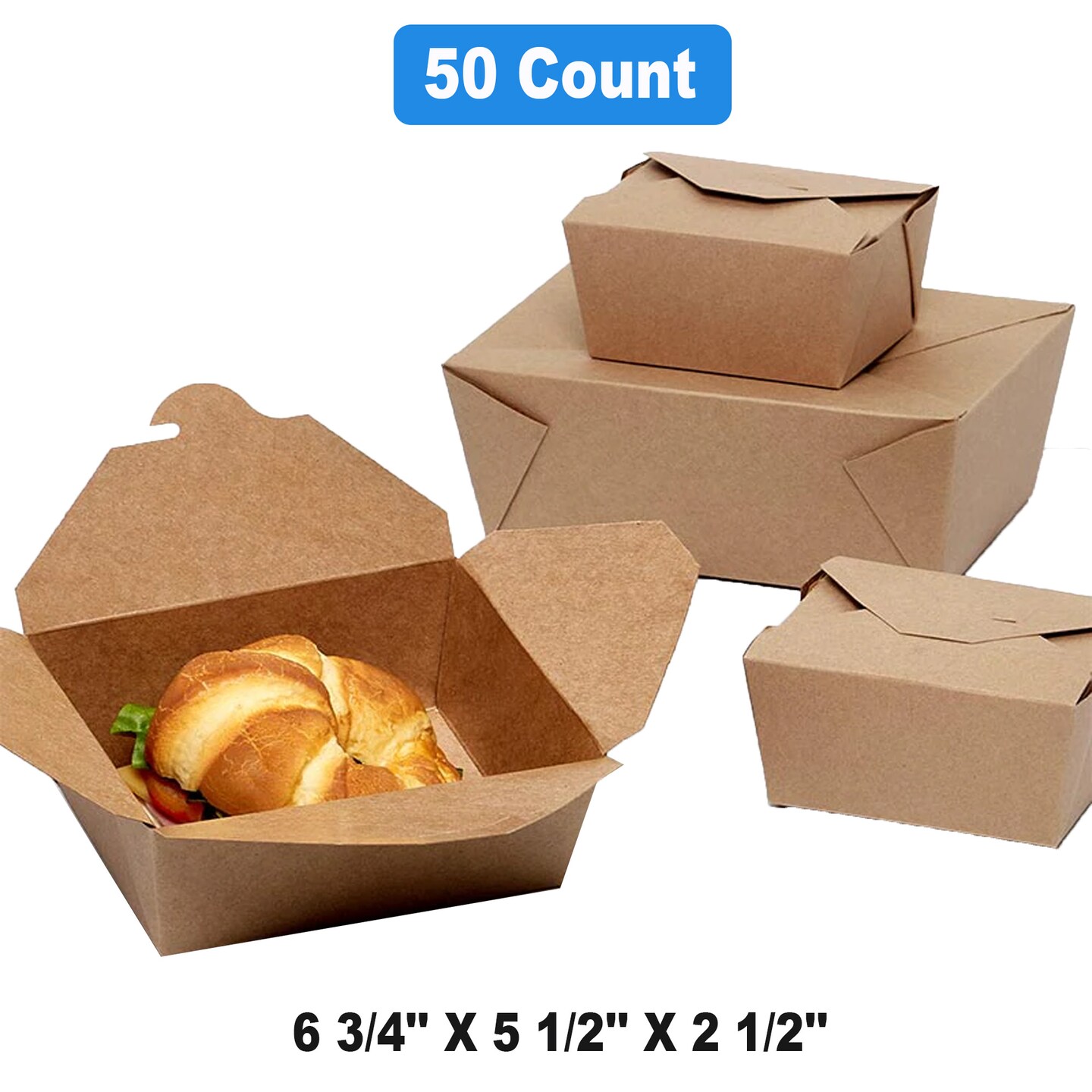 Paper Mart Kraft Leak Proof Take-Out Boxes 6.75&#x22; x 5.5&#x22; x 2.5&#x22; Secure Food Storage