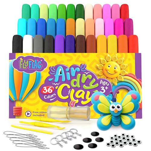 FlyFlag Air Dry Clay Kit - 36 Colors, Soft & Ultra Light, Modeling Clay ...