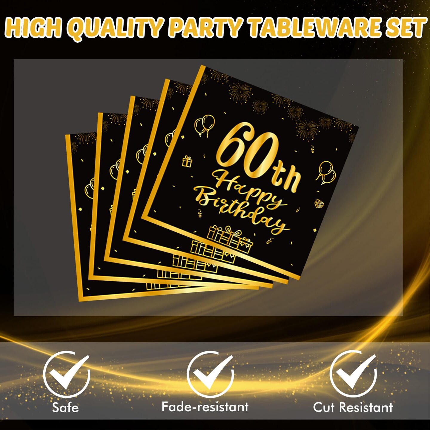 40PCS 60th Birthday Party Decorations 60th Theme Birthday Party Tableware Vintage 1964 Party Supplies 60 Year Old Birthday Party Decorations Plates Napkins Black and Gold Dinnerware Favors for Men