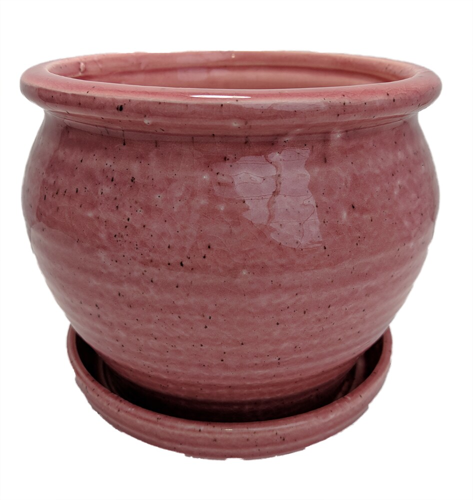 Speckle Planter with Attached Saucer - Rose - 6" x 5 1/2"