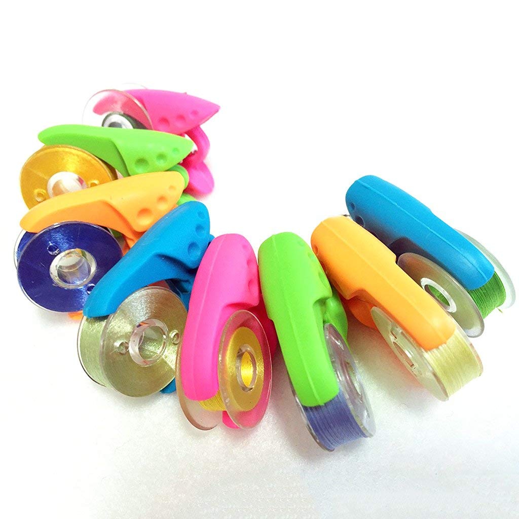 YEQIN 36pcs Assorted Colors Prewound Bobbin Thread and Bobbin Clamps - Size A Class 15 SA156 Compatible with Babylock, Brother, Consew, Juki, Singer Embroidery and Sewing Machine