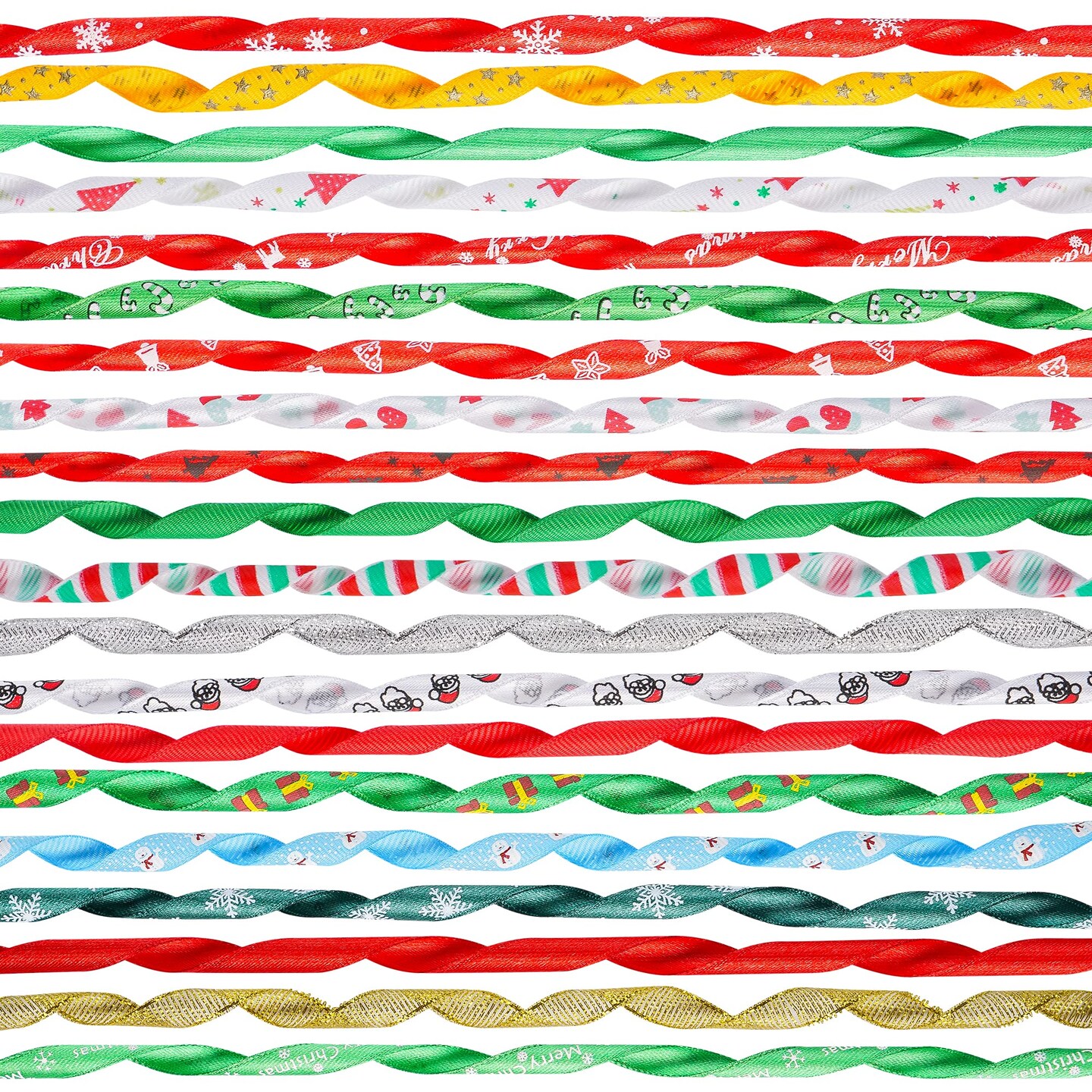 LIUYAXI 100 Yards 20 Rolls Christmas Ribbons Printed Grosgrain Ribbon Metallic Glitter Holiday Festival Double Faced Satin Ribbons 10 mm Wide for Gift Wrapping Crafts Xmas Decorations