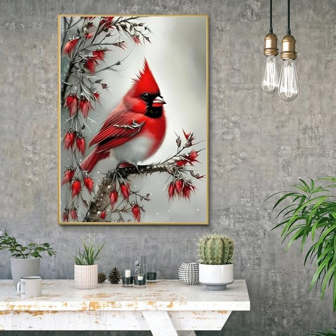 Cardinals 5D DIY Diamond Art Kits Full Drill Diamond Dots for Gift Wall Decor and Relaxation Gem Arts 12x16 inch