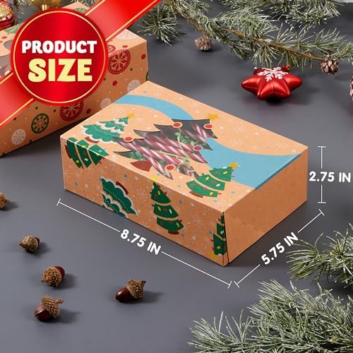 JOYIN 12 Foiled Kraft Christmas Cookie Boxes with Window 8.5&#x22; x 5.75&#x22; x 2.75&#x22;, Treat Boxes with 3 Designs for Pastries, Cupcakes, Brownies, Gift-Giving, Doughnut and Cookie, Brown Kraft Bakery Boxes