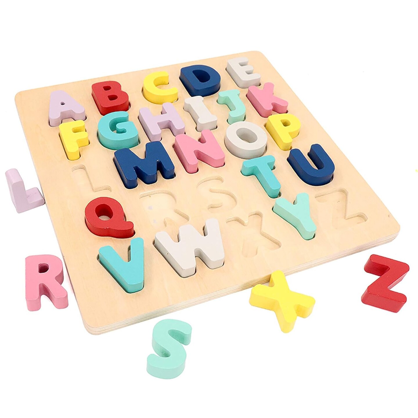 LEO &#x26; FRIENDS: Wooden Chunky Alphabet Puzzle - 27 Piece Set - Colorful ABC Letter Blocks &#x26; Puzzle Board, Learn &#x26; Play Toy, Preschooler, Kids Ages 3+