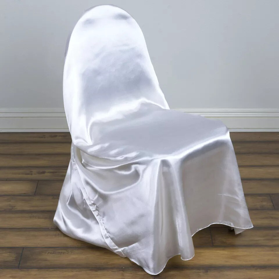 50 WHITE SATIN UNIVERSAL CHAIR COVERS for Wedding Reception Party Decorations