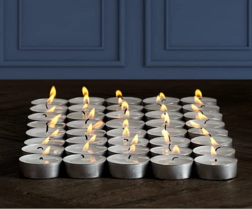 Pomp Glow Tealights (24 Pack) | White Unscented Decorative Tea Light Candles That Will Light Up Your Home, Wedding, Dinner & Any Special Occasion | Long Lasting, Smokeless, Mess Free Candles