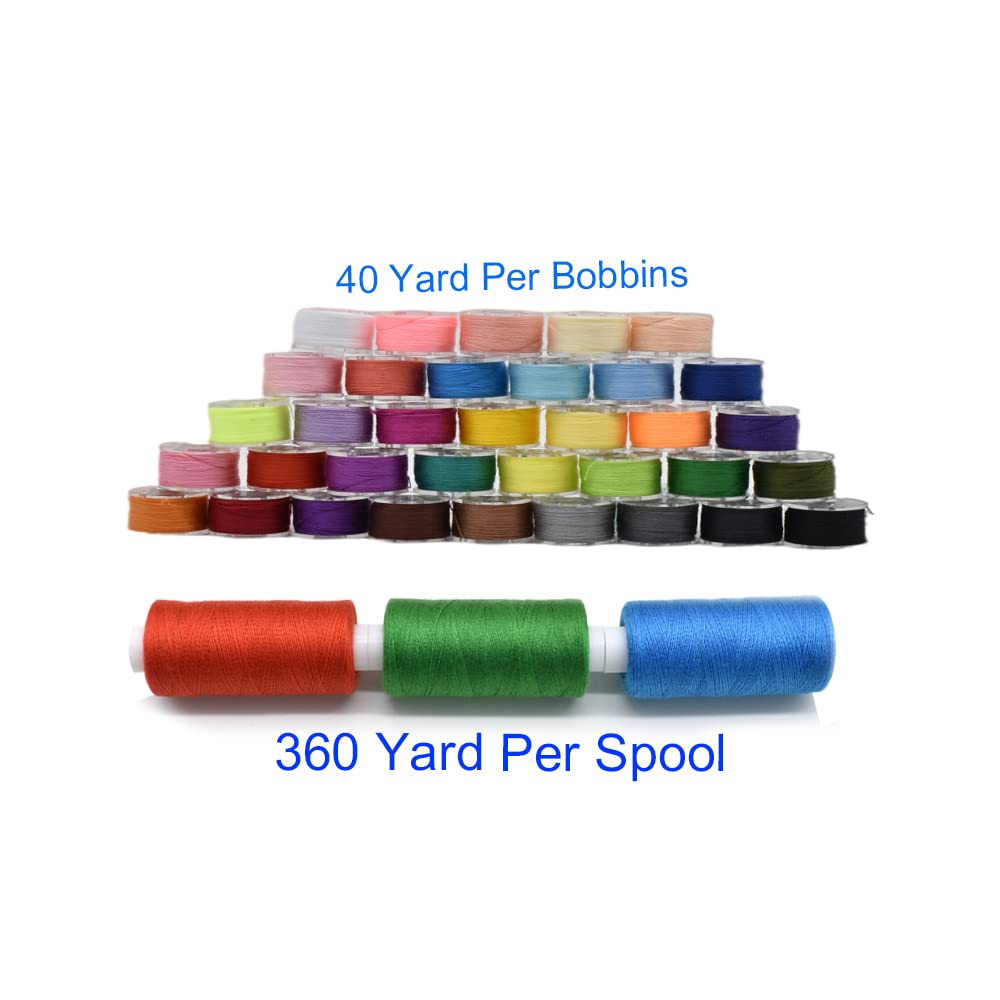 SHRJ 72Pcs Bobbins Sewing Threads Kit, 36 Colors 400 Yards per Polyester Thread Spools Prewound Bobbin with Case for Hand Machine Sewing, Emergency and Travel, DIY and Home