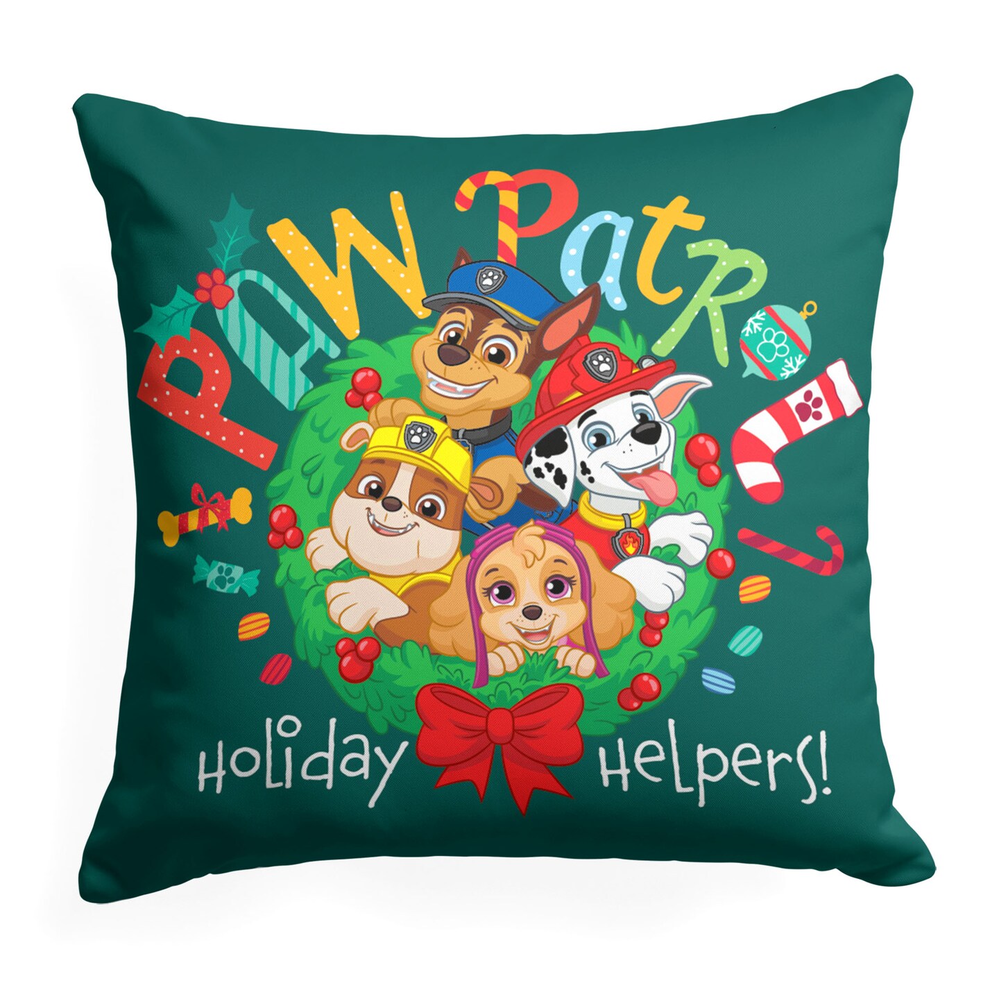 Nickelodeon Paw Patrol Holiday Helpers Throw Pillow 18&#xD7;18 Inches