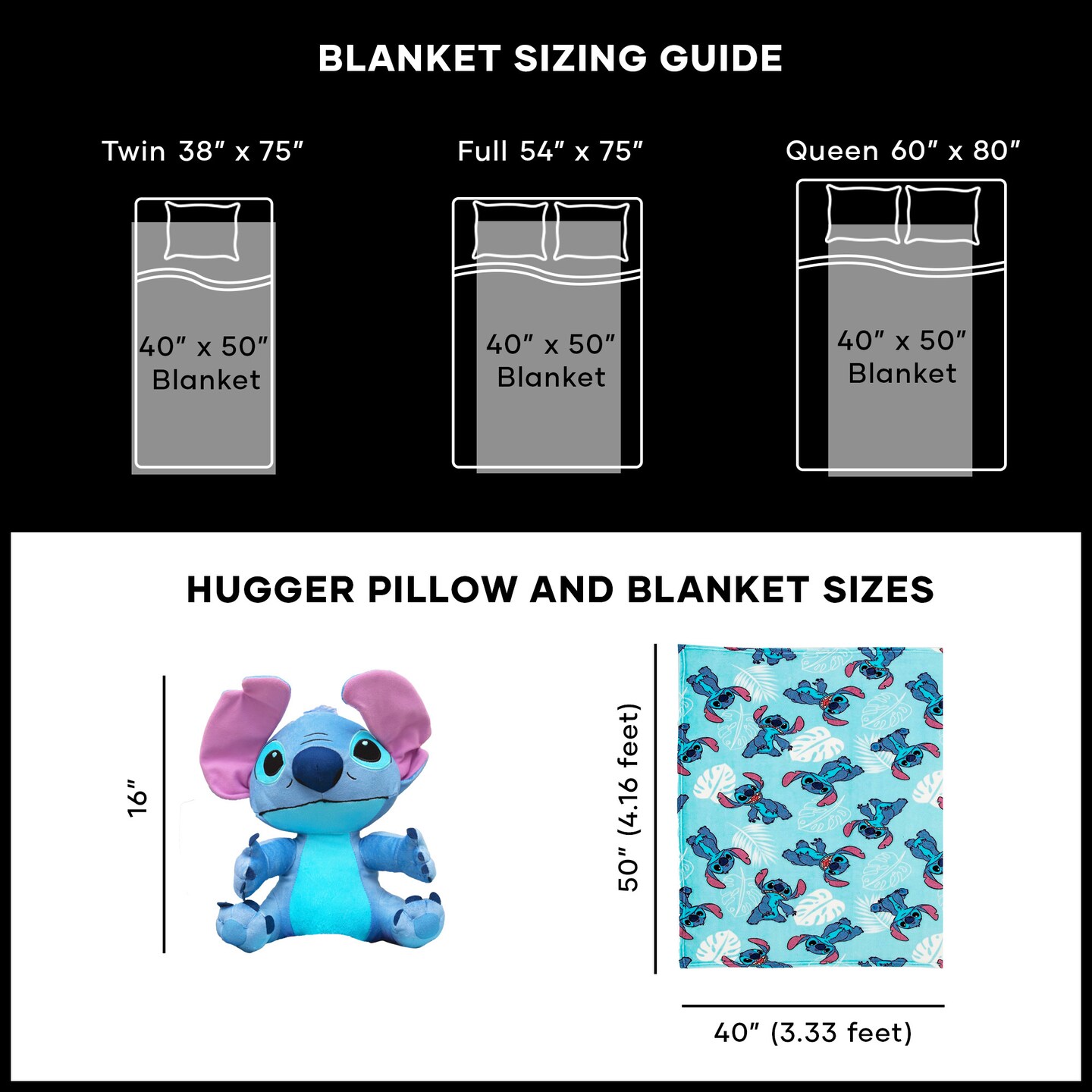 Disney Lilo and Stitch Classic Palms Character Hugger Pillow and Silk Touch Throw Blanket Set 40×50 Inches