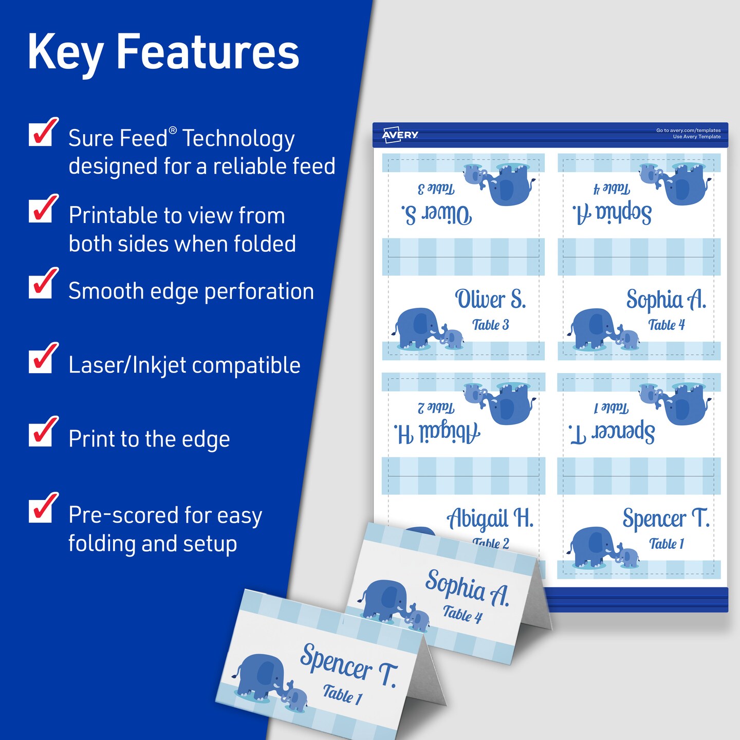 Avery Printable Tent Cards with Sure Feed Technology, 2&#x22; x 3.5&#x22;, Matte White, 2-Pack, Total of 320 Blank Place Cards for Laser or Inkjet Printers (5812)
