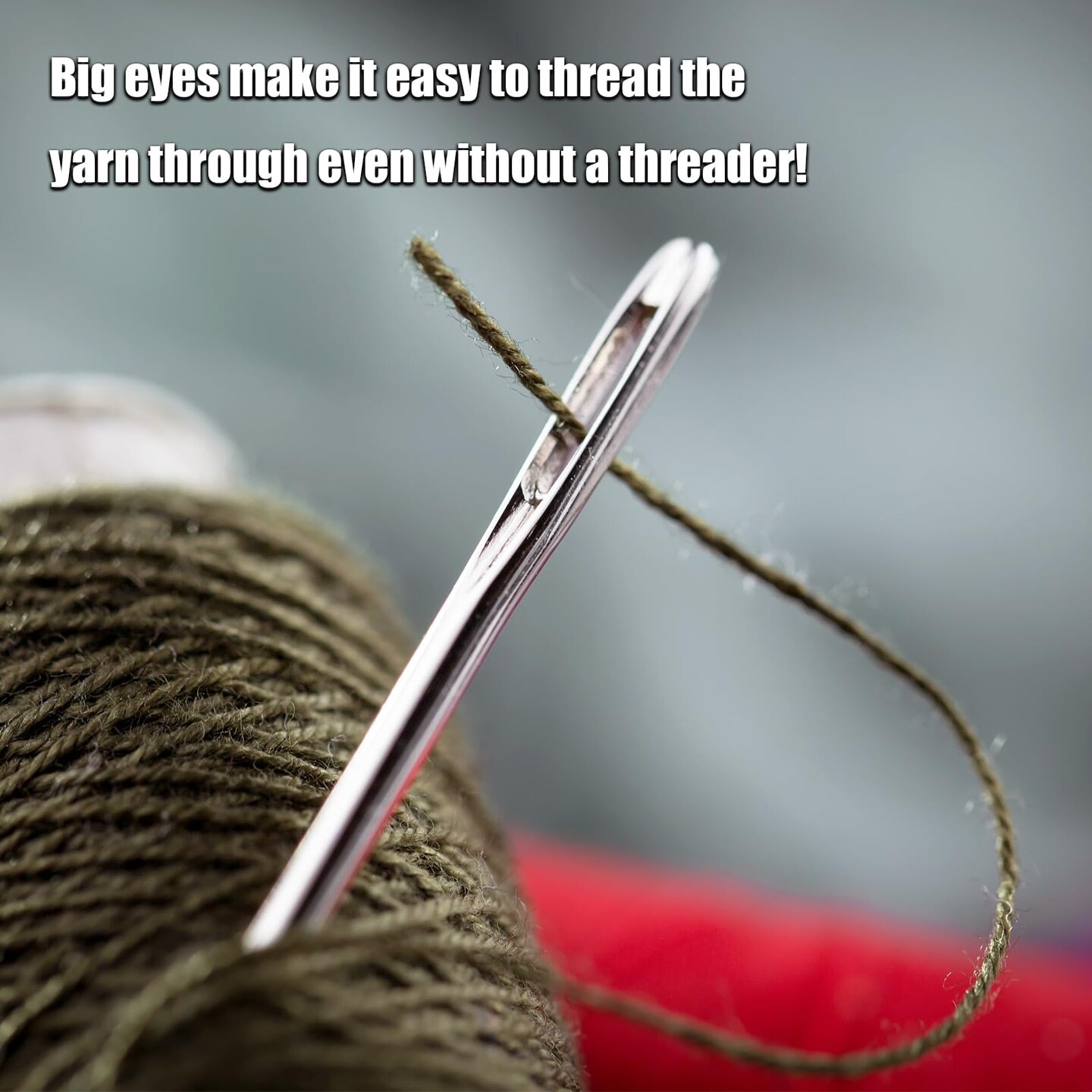 LET&#x2019;S Beading Large Eye Sewing Needles 6 Sizes Leather Needles Embroidery Thread Needle Sharp Needles Yarn Embroidery Needle with Threader and Needle Bottle for Hand Embroidery DIY Crafting (60Pcs)