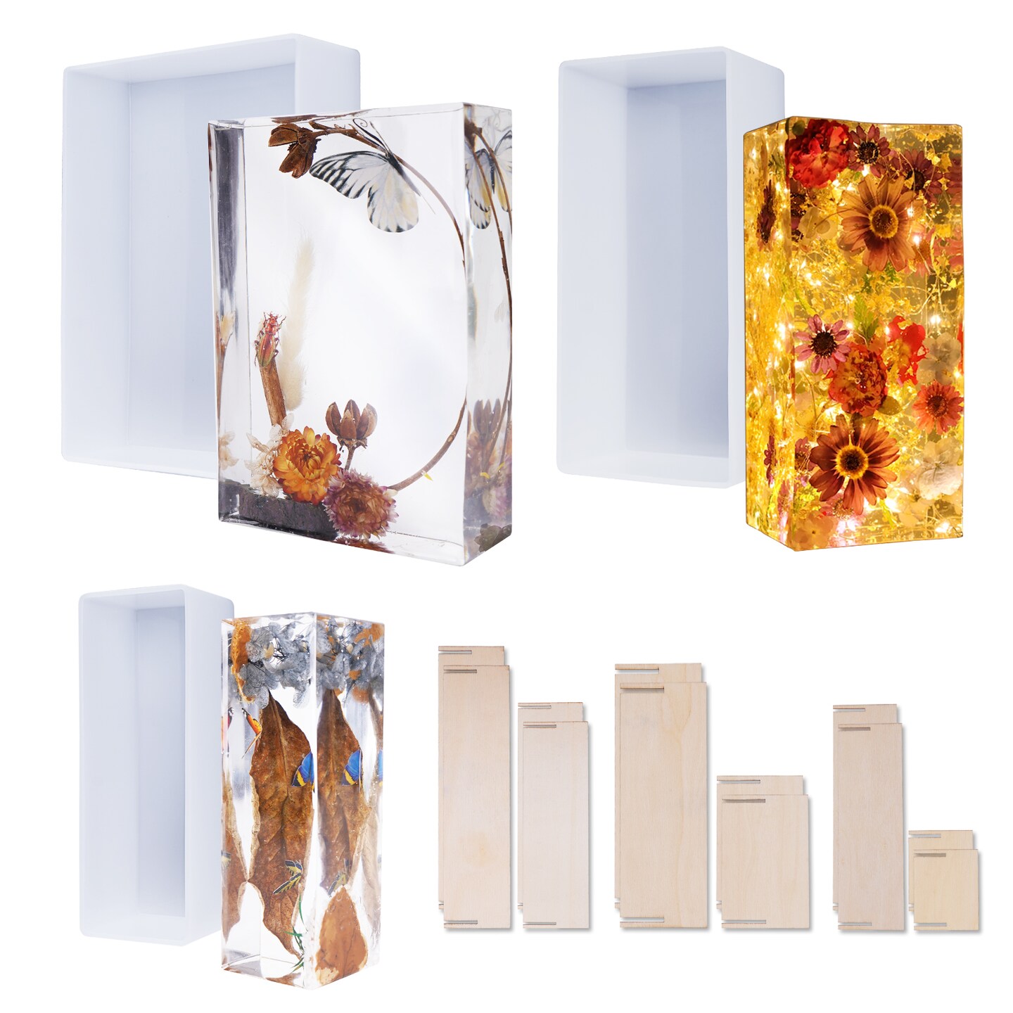 LET'S RESIN Rectangle Silicone Resin Molds, 3pcs Large Resin Molds w/Wooden Support, Deep Epoxy Resin Molds for Flowers Preservation, Insect Specimen, Home Décor,DIY Resin Art Crafts Gift